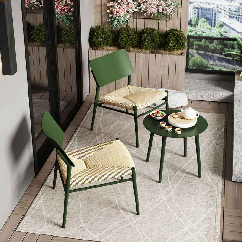 Fangqi Rattanstuhl Rattan Stuhl und Tisch 3er Set,Aluminium,für Terrasse,Garten,Balkon (Möbelset, dreiteiliges Set aus Tisch und Stuhl für den Außenbereich, dreiteiliges Set aus Couchtisch und Stuhl), 2x Stühle 1x Tisch