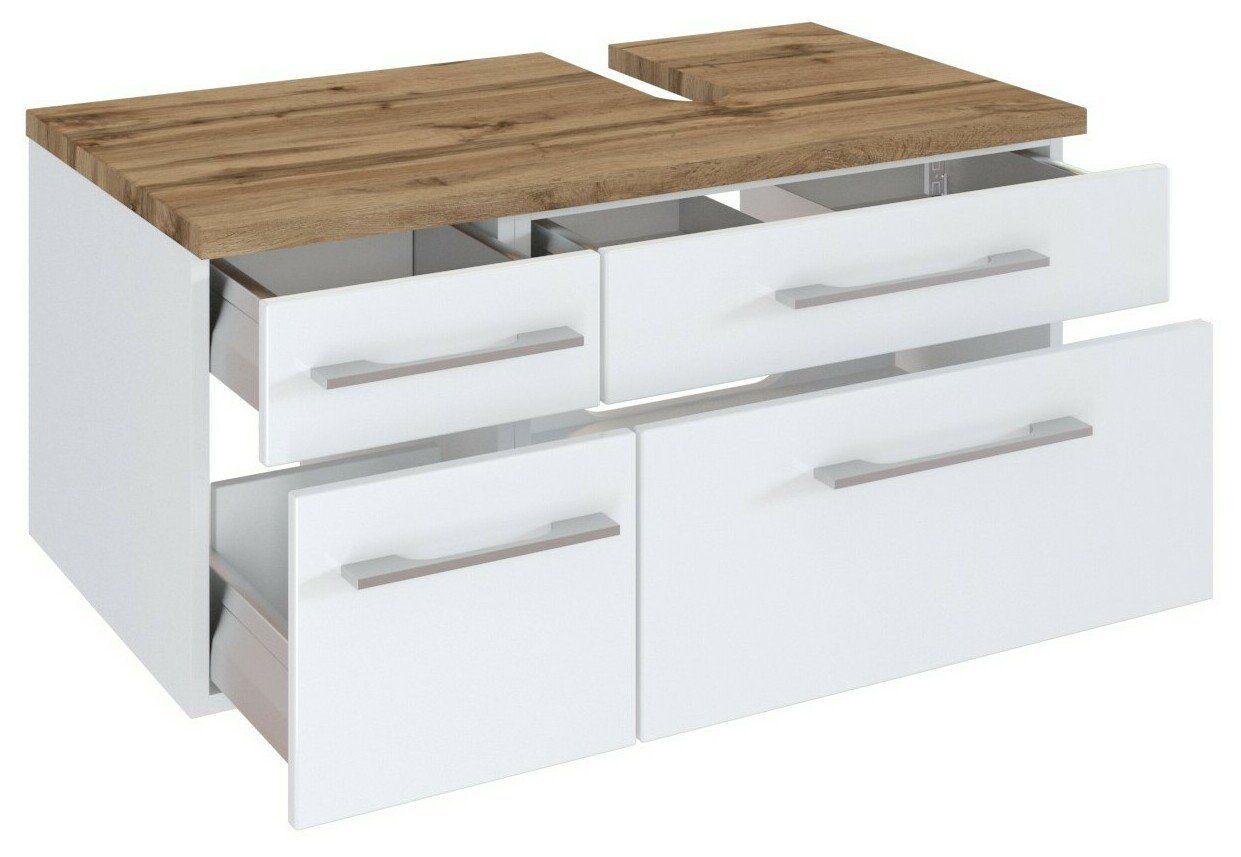 HELD MÖBEL Unterschrank Unterbeckenschrank Davos 90 cm (rechts) weiß/matt weiß