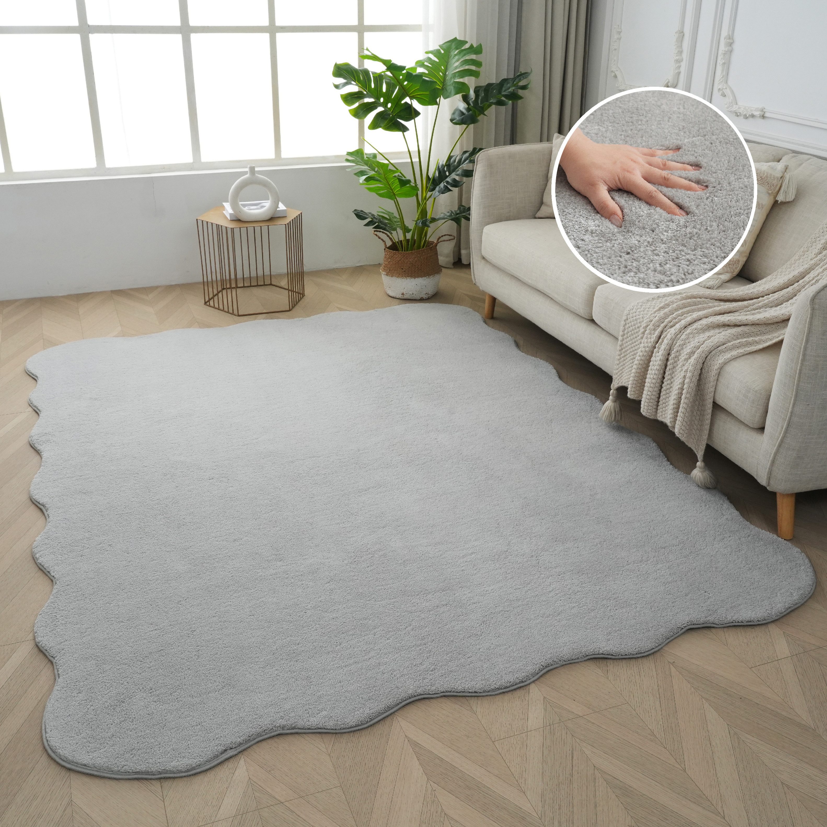 OTTO home Teppich Cali, in Standard- und Premium-Qualität, 13 mm oder 16 mm Höhe, wellenförmig, Uni-Farben, kuschelig, & weich, waschbar, Wohnzimmer, Schlafzimmer