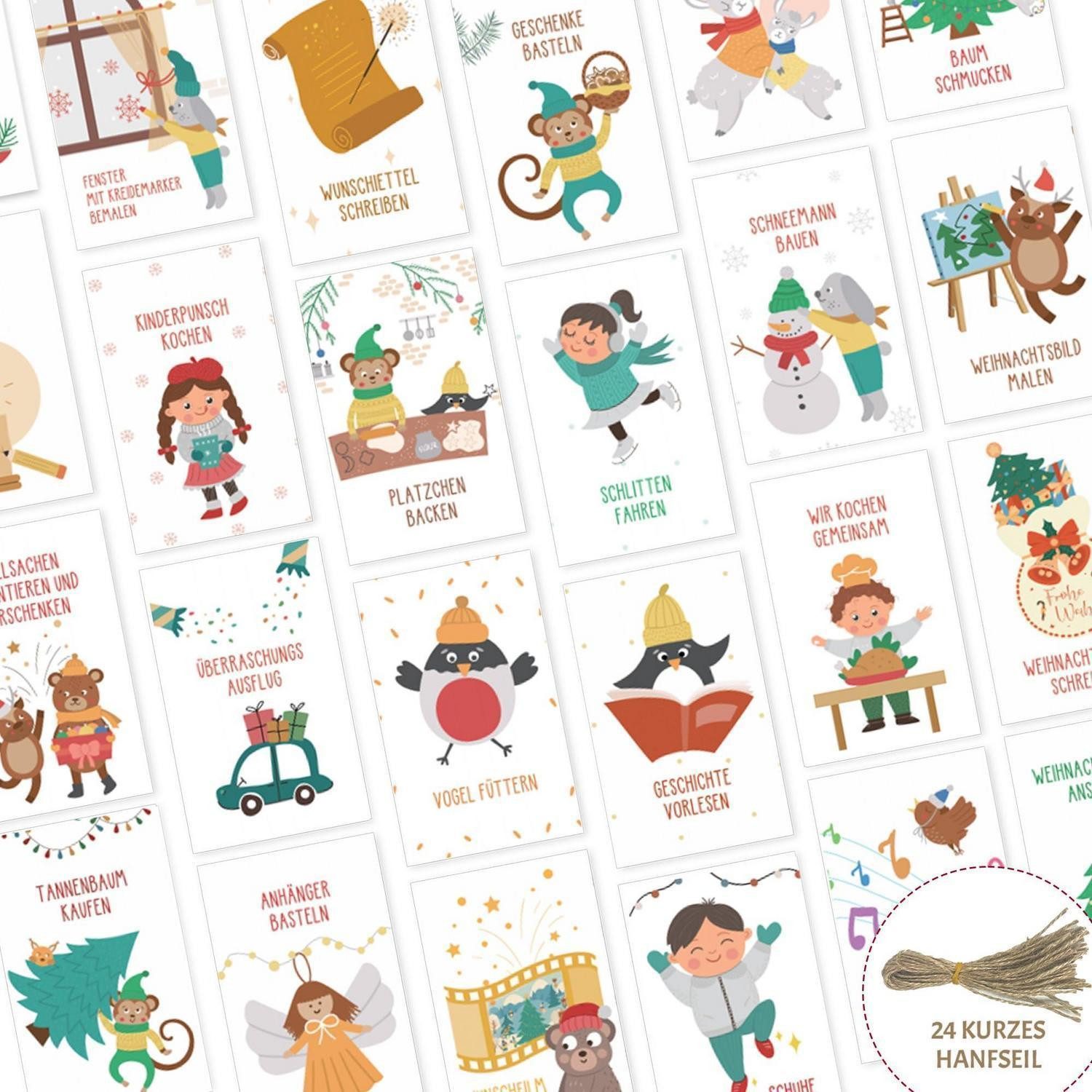 LuxusKollektion Adventskalender Adventskalender Aktivitätskarten 24St. 50x80mm mit Schnur