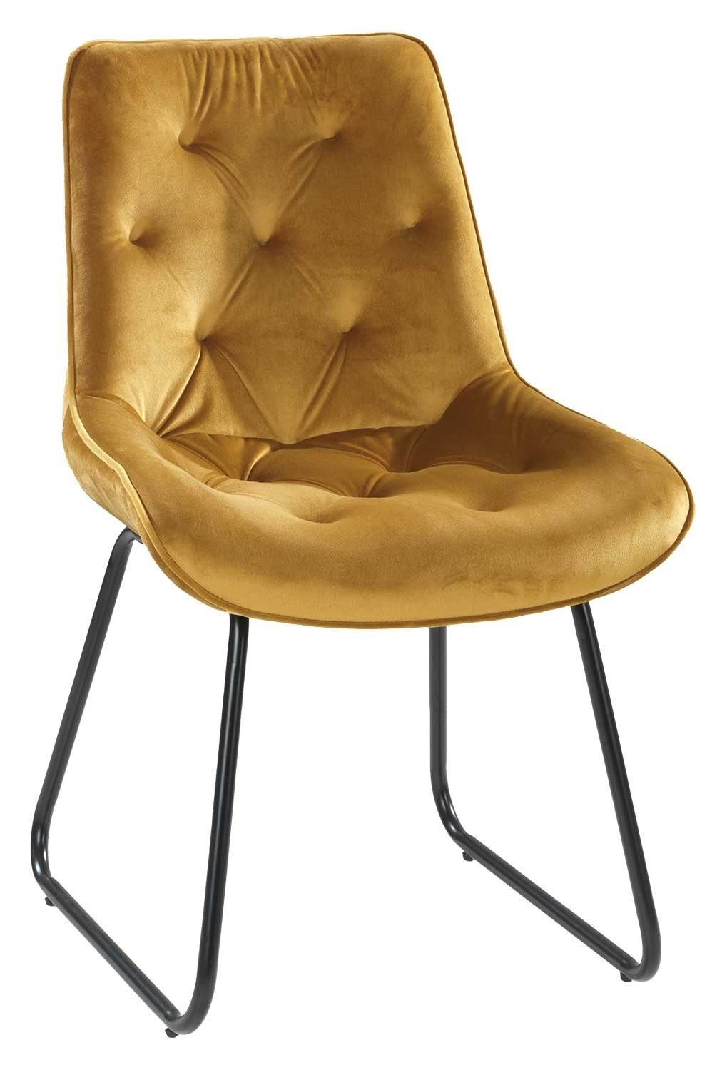 Home4You Polsterstuhl, Goldgelb, Samtbezug, schwarzes Kufengestell