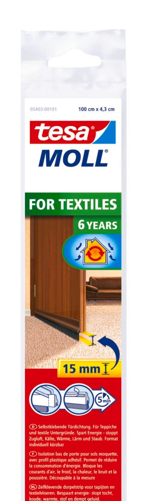 tesa Türbodendichtung, (Packung, 1-St., Türdichtschiene für Zimmertüren), Türdichtschiene - für Textilböden & Teppich - braun