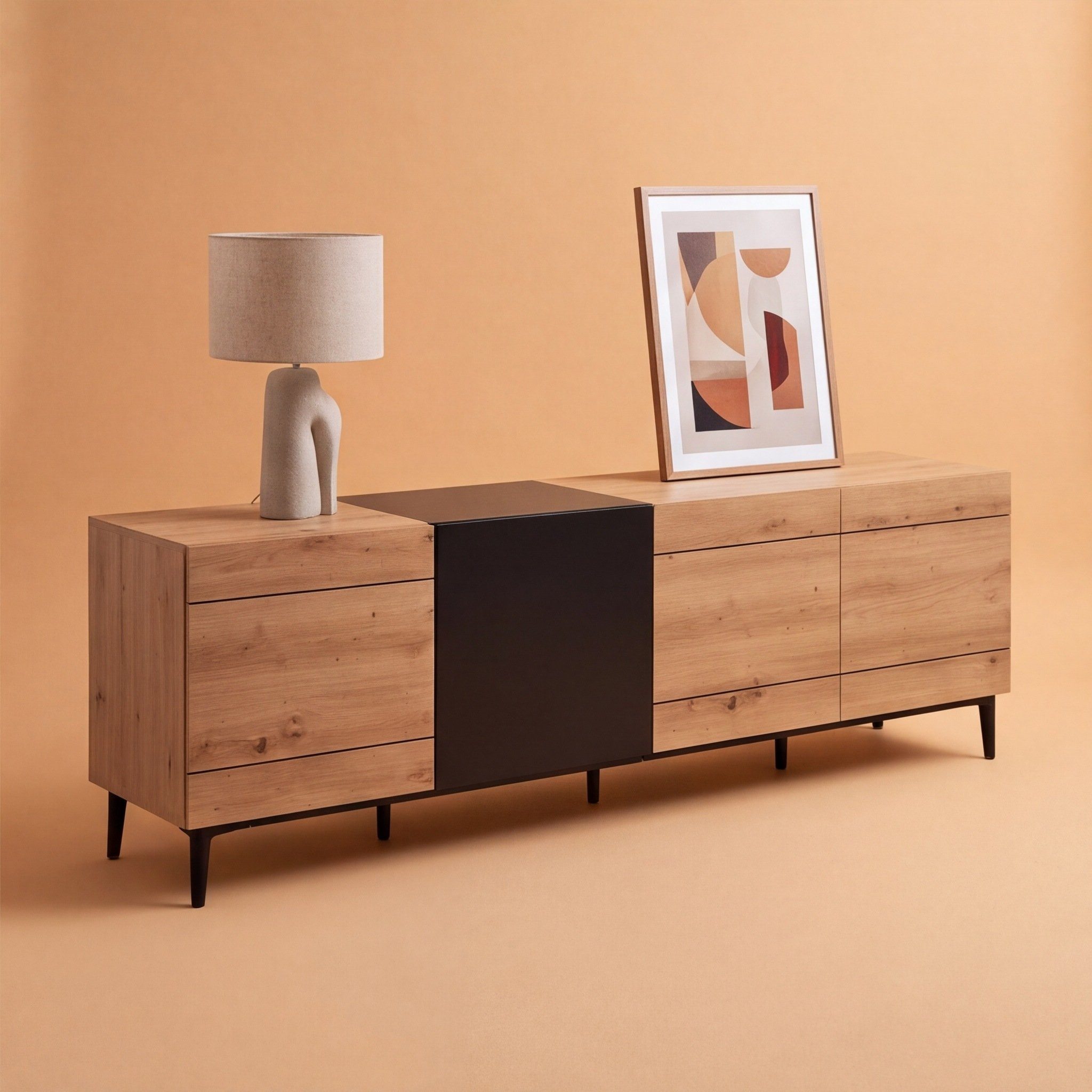 Newroom Sideboard Wildeiche 200 cm, Wildeiche Sideboard Vintage Industrial Highboard Anrichte Wohnzimmer