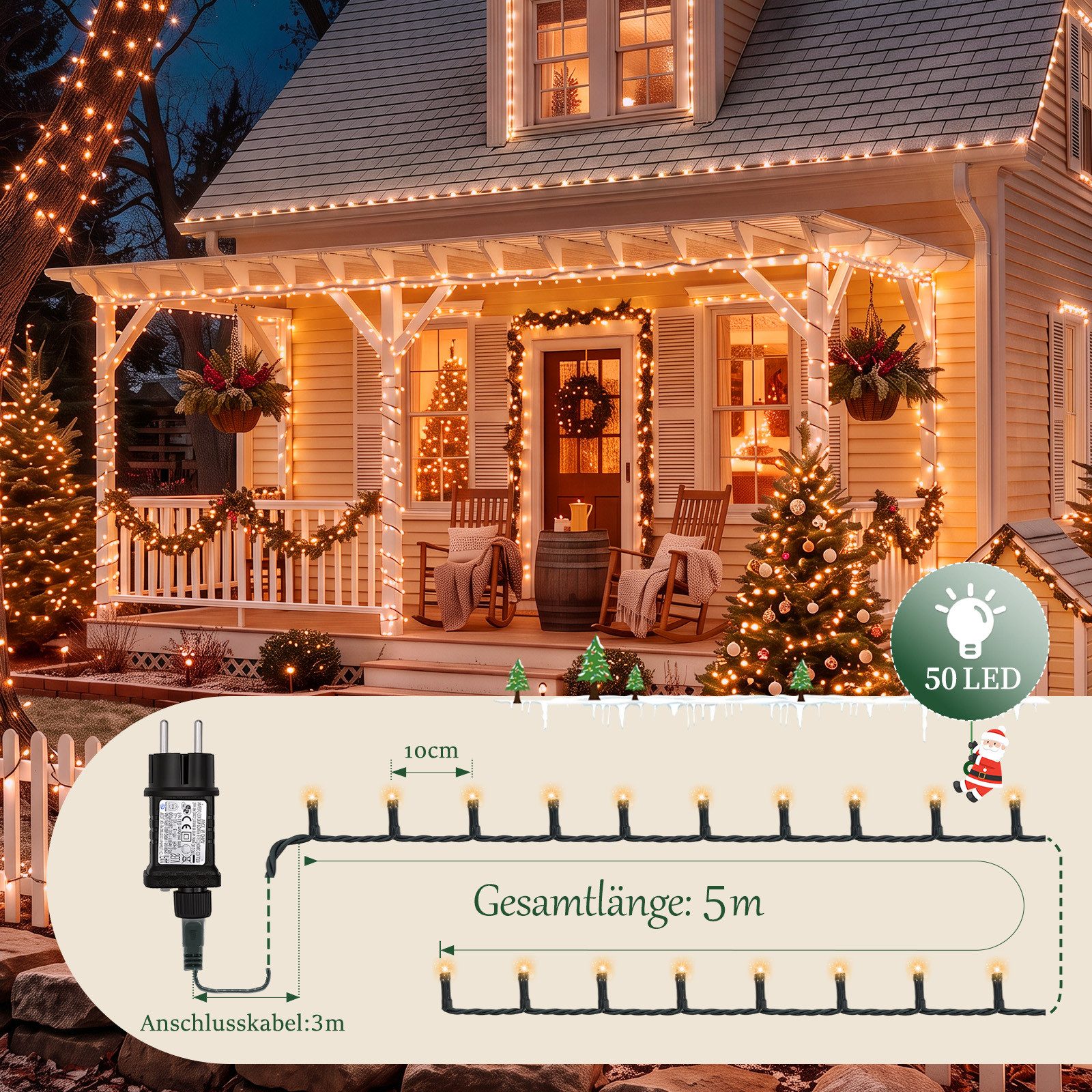 Salcar LED-Lichterkette 2m-100m LED Lichterkette Weihnachtsbaum 20-1660er LED Weihnachtsdeko – Bild 3 von 5