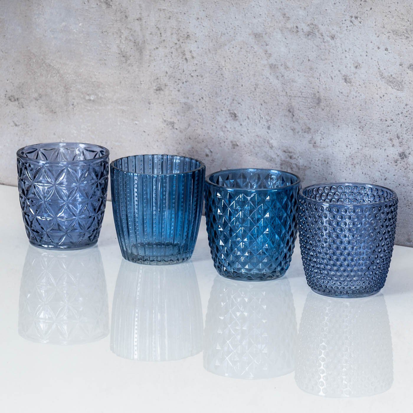 Levandeo® Teelichthalter, 4er Set Blau Teelichthalter Windlicht H7,5cm Tischdeko Kerzen Glas