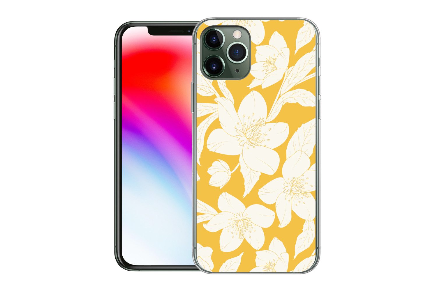 MuchoWow Handyhülle für Apple iPhone 11 Pro Blumen - Muster - Gelb - Weiß, Smartphone-Bumper, Print, Handy Schutzhülle Dünn
