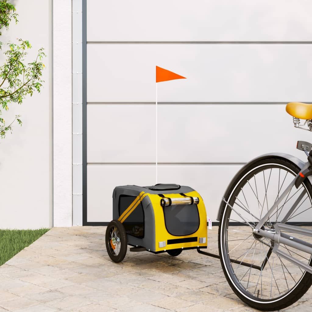 vidaXL Bicycle Dog Trailer 30 kg Bicycle Trailer for Dogs Yellow and Grey Oxford Fabric and Iron