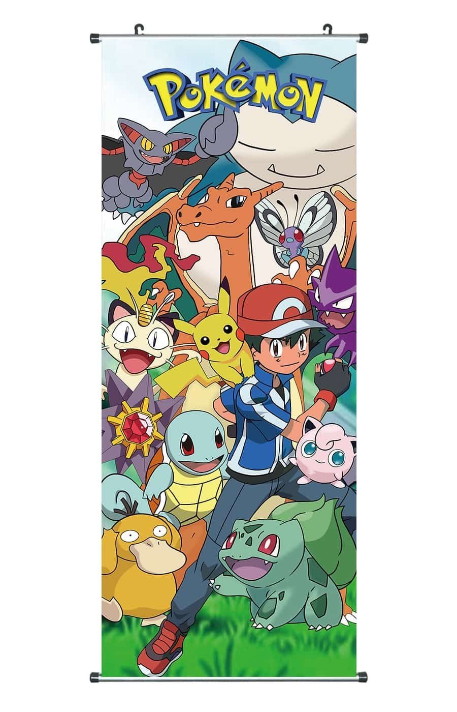 GalaxyCat Poster Großes Pokemon Rollbild / Kakemono aus Stoff, Poster 100x40cm, Motiv, Ash Ketchum & Pokemon, Ash Ketchum & Pokemon Rollbild / Kakemono