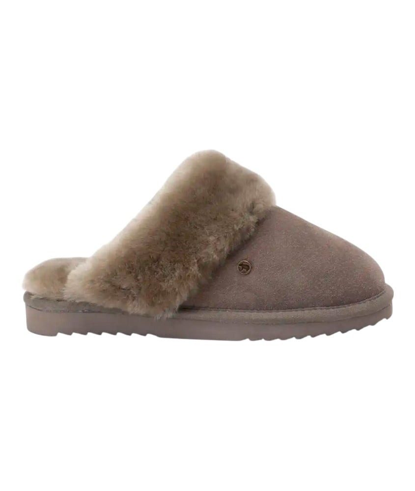 WARMBAT Pantoffel Flurry Suede mit Merino Schaffell moss/hellbraun Damen Hausschuh