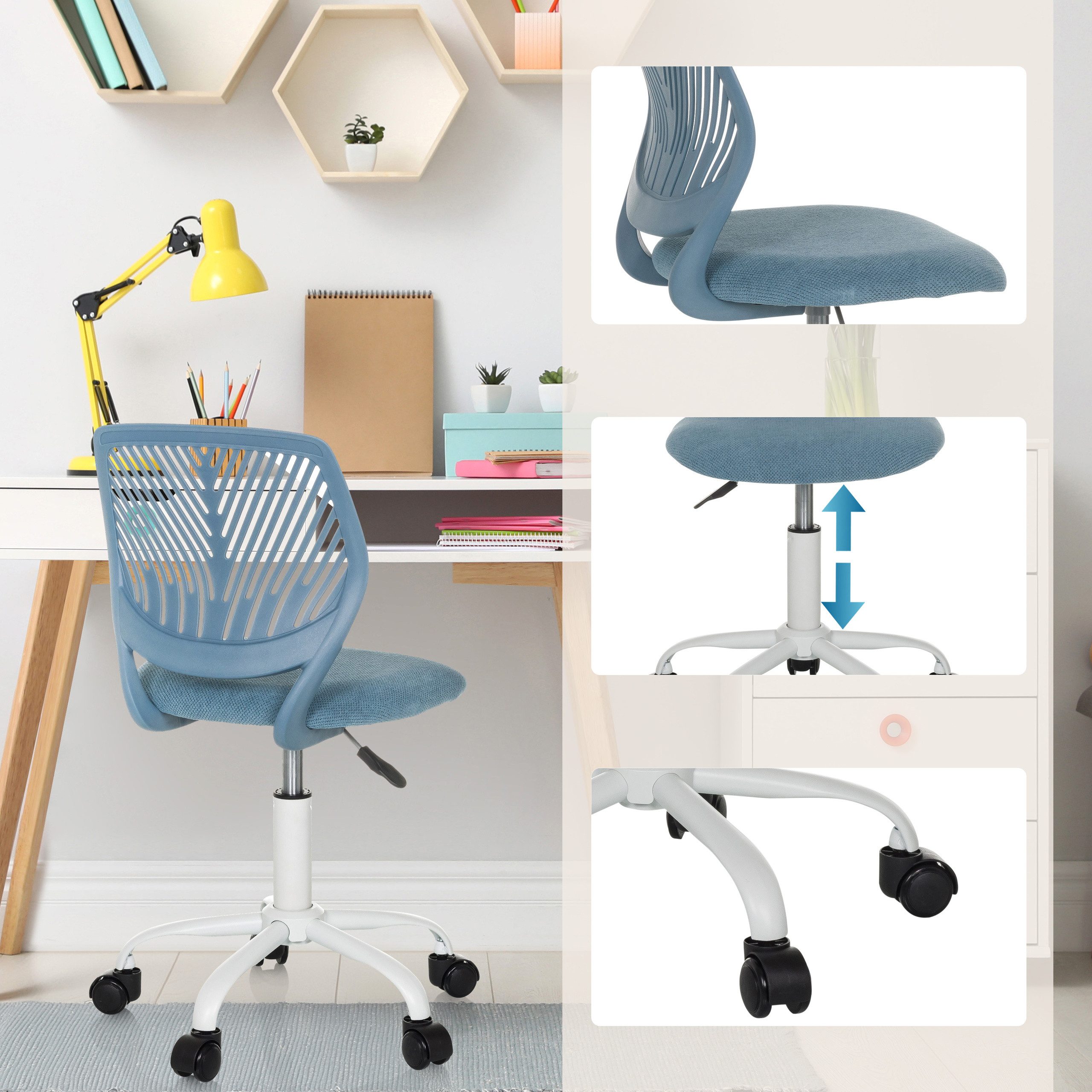 hjh OFFICE Drehstuhl Kinderdrehstuhl Kid Qw Kunststoff, Stoff (1 St), Kinder Bürostuhl mitwachsend, ergonomisch