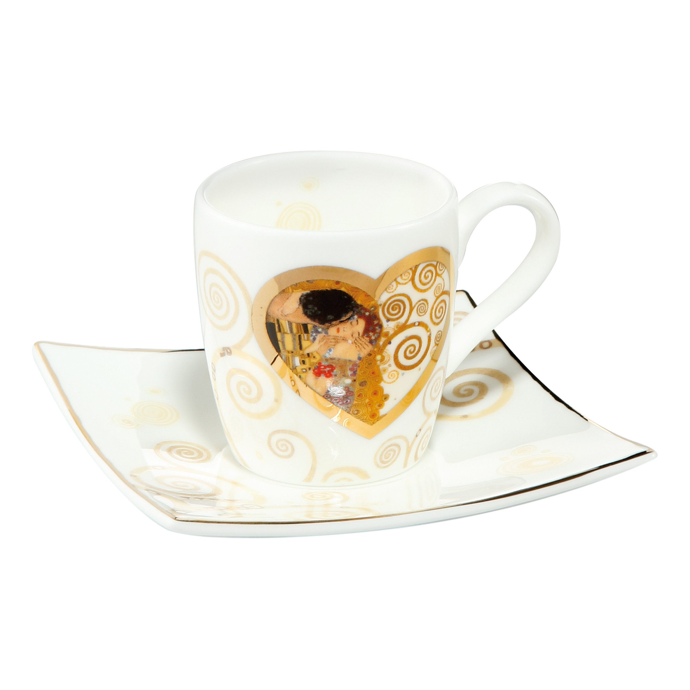 Goebel Espressotasse Gustav Klimt, Porzellan, mit Echtgoldauflage, Weiß, Heart Kiss, H: cm