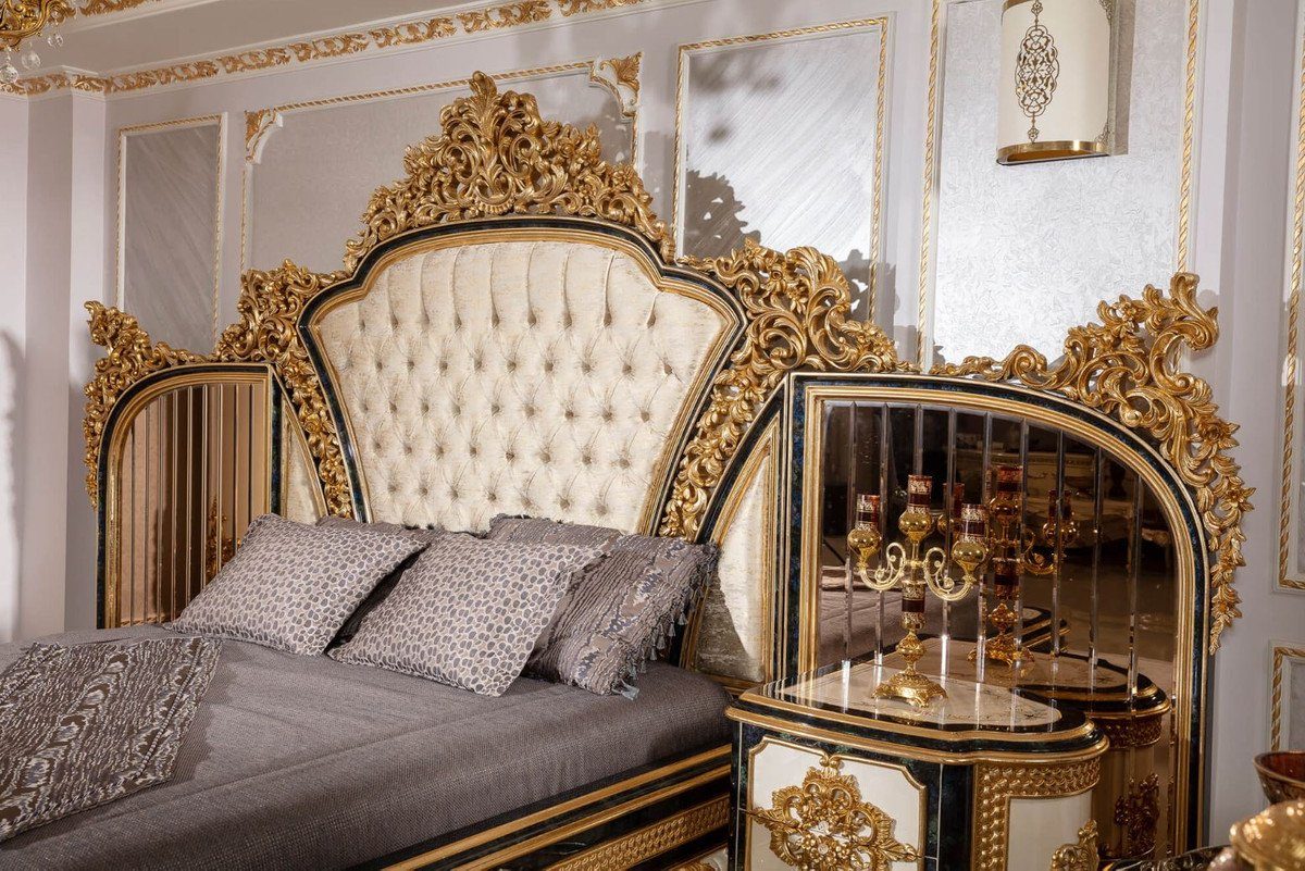 Edel Barock - Beistelltisch - Prunkvoll Barock Luxus / Weiß & Casa Gold Padrino - Nachttische Nachtkommoden Schlafzimmer Set Massivholz Blau / Möbel Prunkvolle