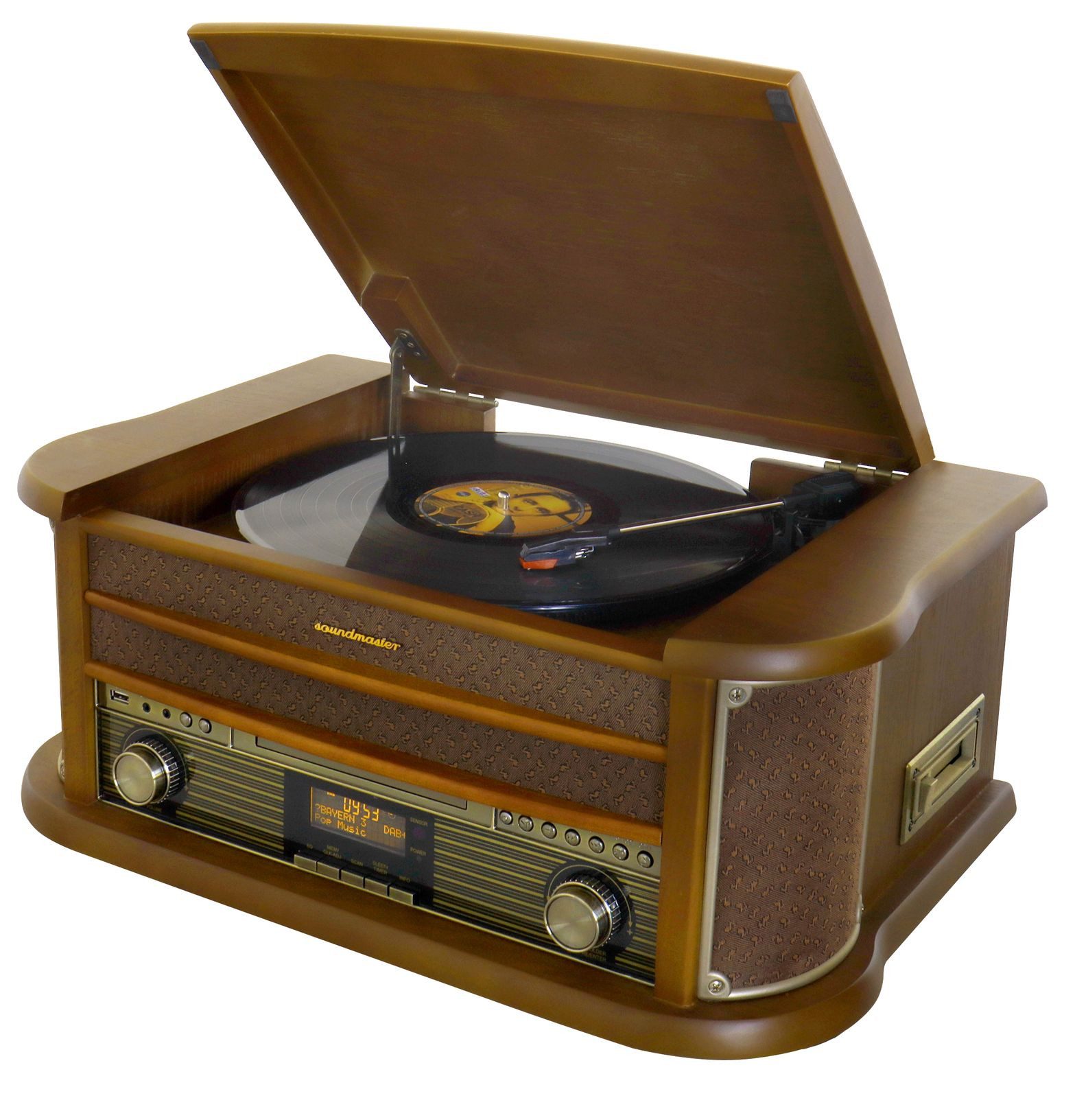 Soundmaster NR565DAB Plattenspieler DAB+ CD MP3 USB Kassette BT Digitalisierung Multifunktionsspieler (Riemen, Nostalgie, Plattenspieler, Bluetooth, Schallplatten CD-Player Kassette)