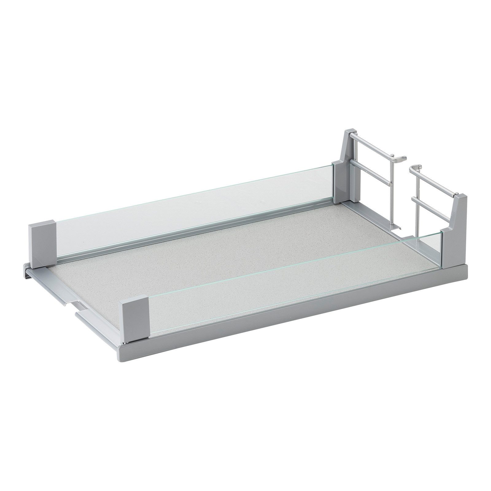 Kesseböhmer Einhängekorb ARENA Einhängetablar silbergrau mit Glasreling, 300 mm für DISPENSA, DISPENSA junior & DISPENSA Swing