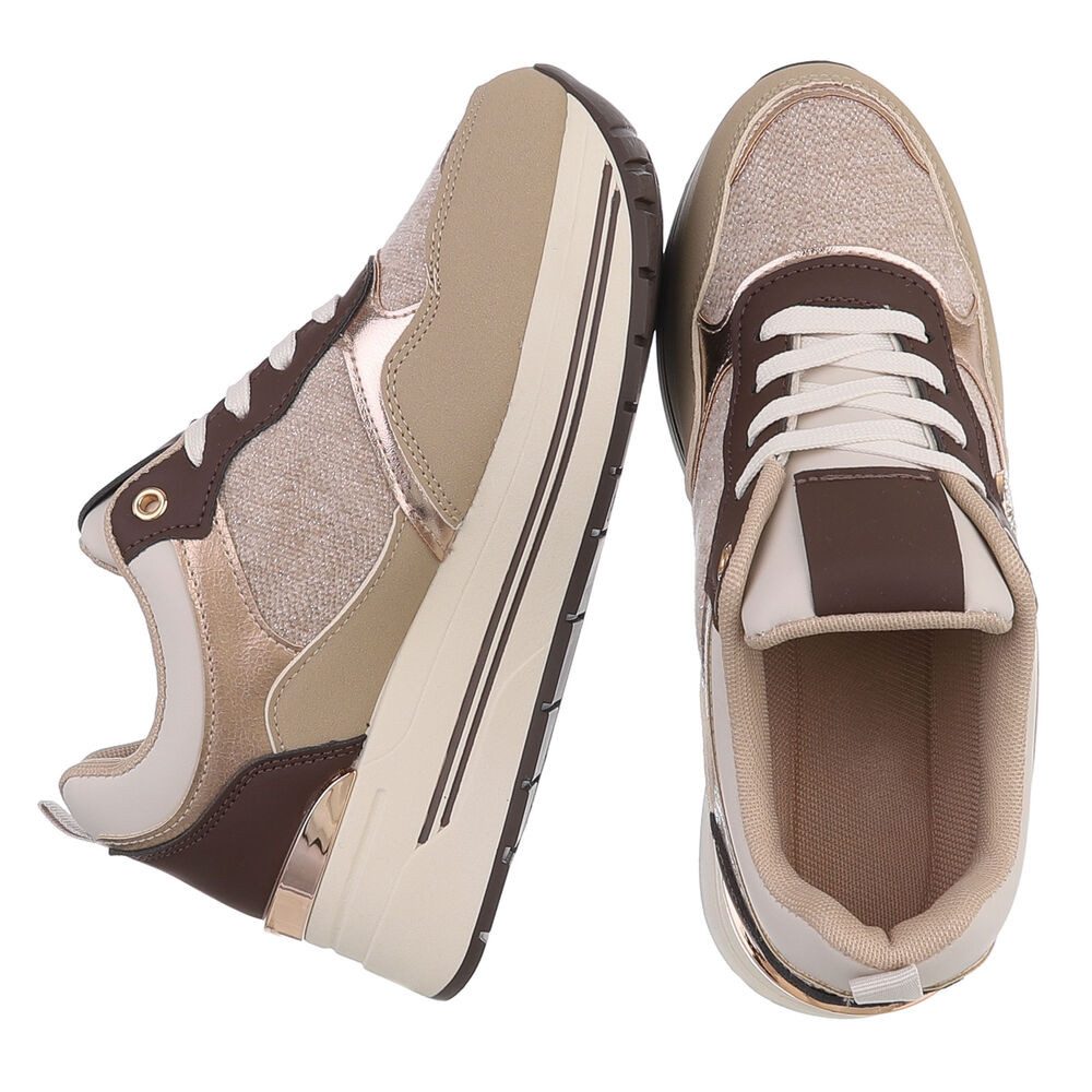 Ital-Design Damen Plateau-Sneaker mit Schnürung und Materialmix Sneaker (92002655) Keilabsatz/Wedge Sneakers Low in Beige