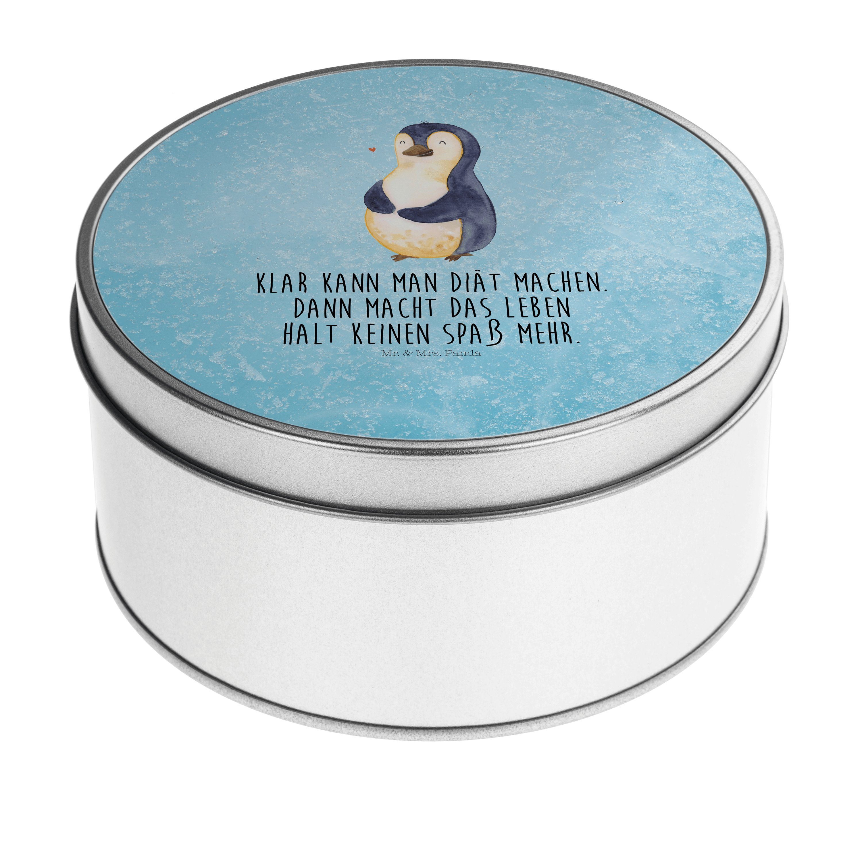Mr. & Mrs. Panda Aufbewahrungsdose Pinguin Diät - Eisblau - Geschenk, Bauch, dick, Keksdose, Geschenkbox (1 St), Hochwertige Qualität