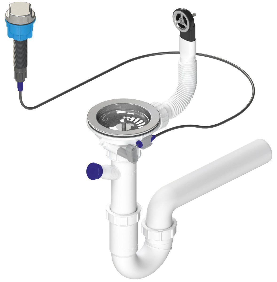 Bruckner Siphon Küchenspüle-Siphon mit Überlauf, Steuerung und Anschluss, 6/4", DN40, Bruckner-155-128-0