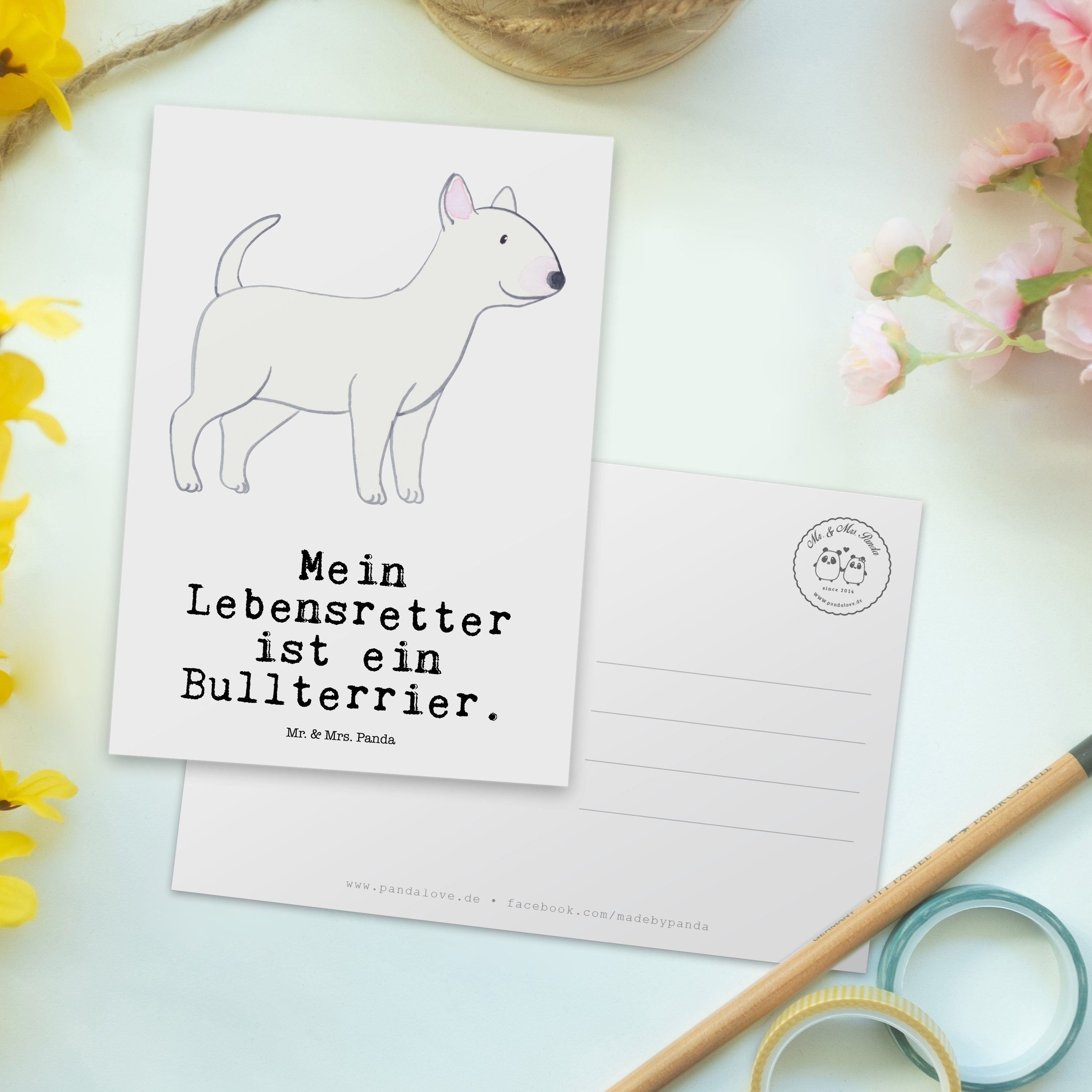 Lebensretter Bullterrier Geschenk, Hund, & Hund - Panda - Mr. Geschenkkarte, Postkarte Mrs. Weiß