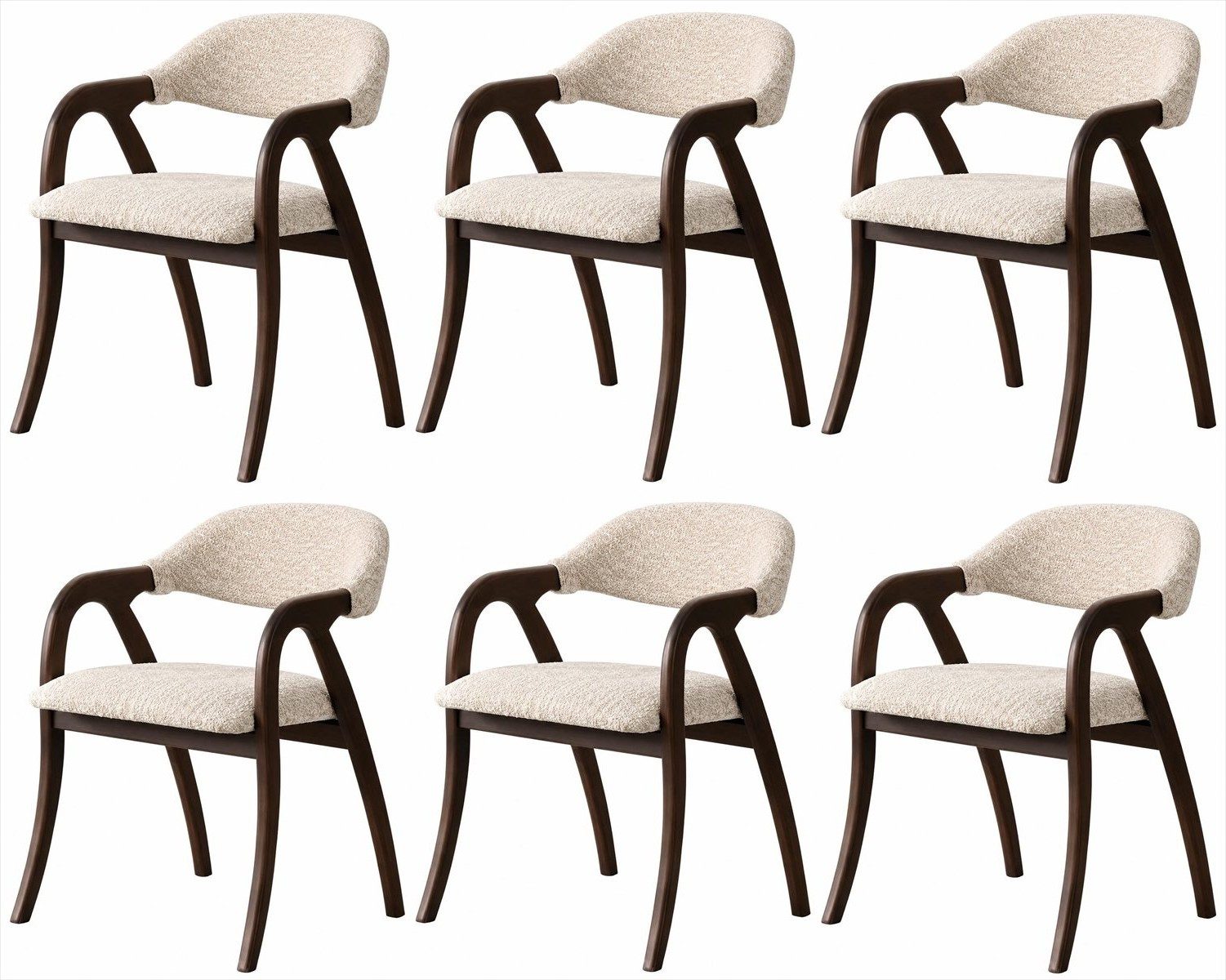 Xlmoebel Sitzgruppe 6x Esszimmerstühle Beige Braun Polsterstuhl Armlehnen Holz Modern Set, (6-tlg., 6-tlg)