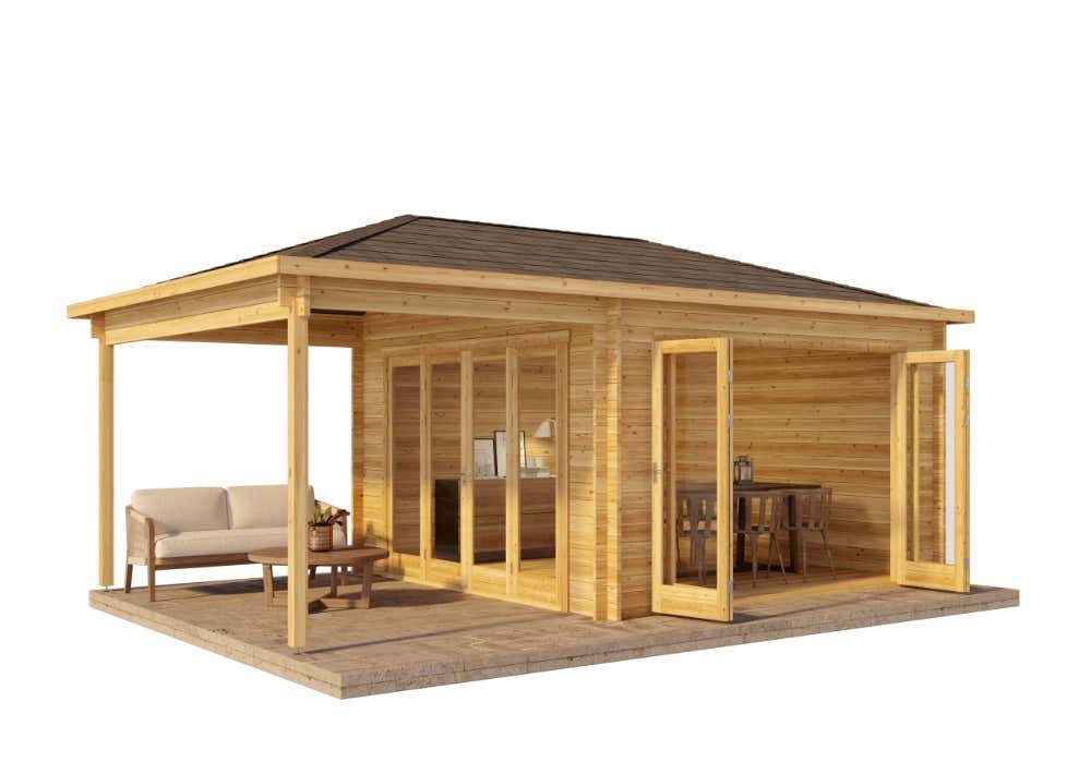 Alpholz Gartenhaus Holz Sunshine ISO mit Schleppdach, BxT: 598x370 cm, in Naturbelassen mit 40mm Wandstärke