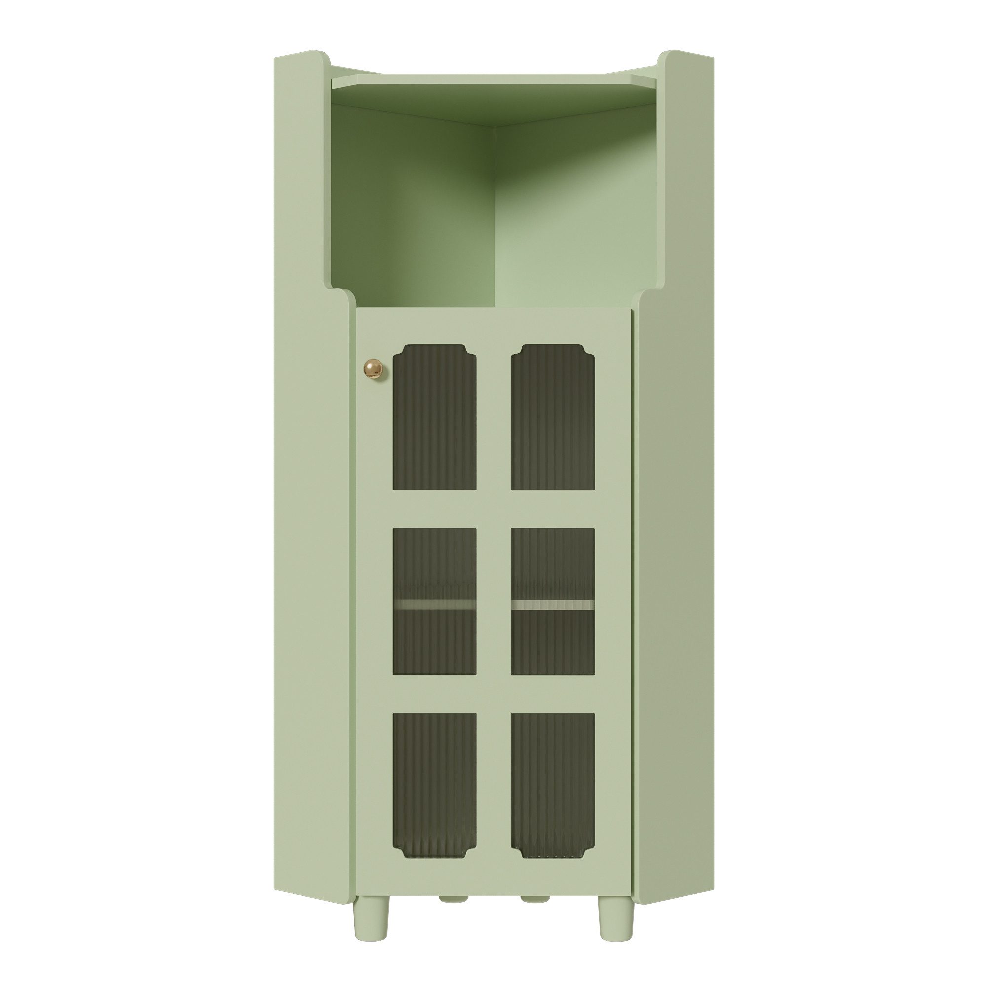 Flieks Eckschrank mit LED-Beleuchtung und Glastüren (1-St., B63,5x45x45xH124 cm) Mehrzweckschrank Hochschrank Badkommode Eckregal Grün – Bild 4 von 5