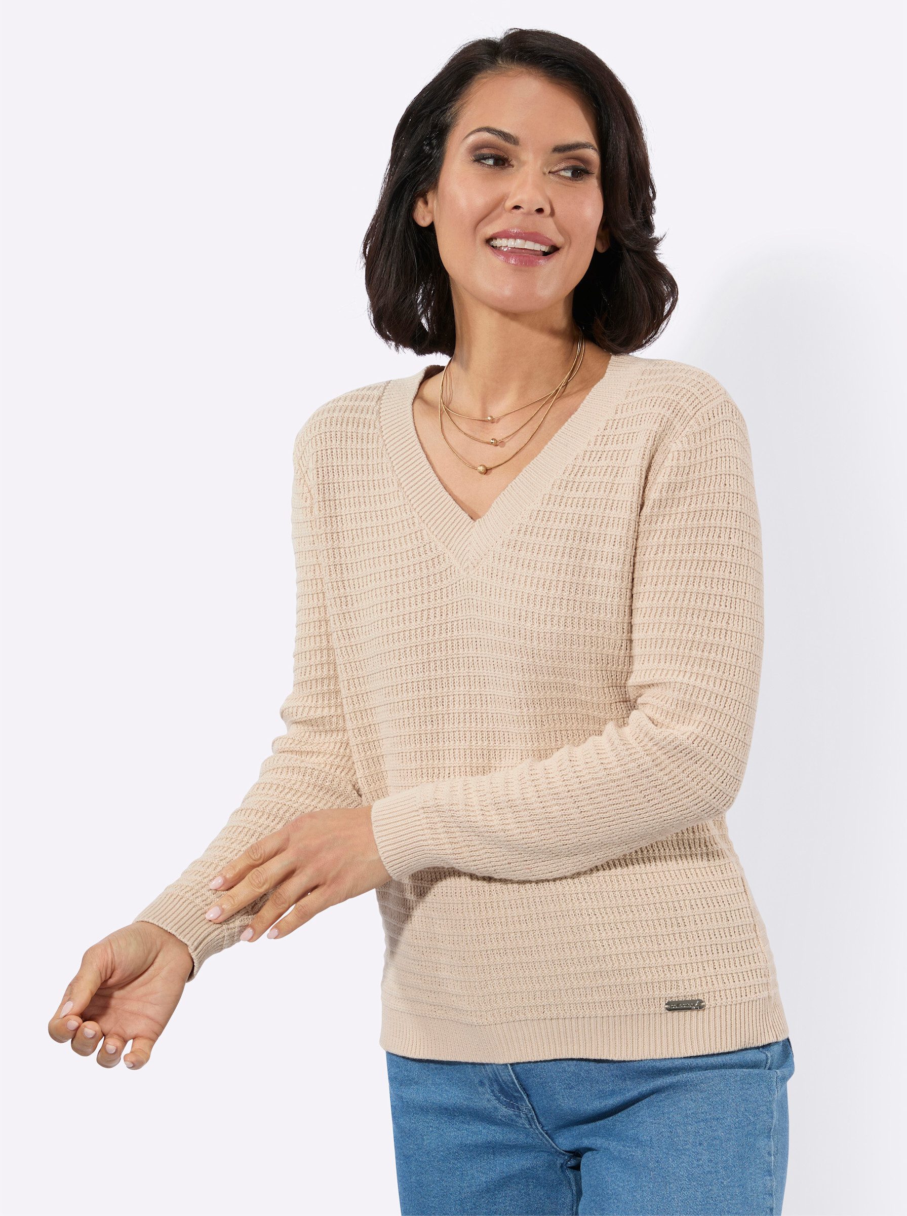 Strickpullover V-Pullover Langarm