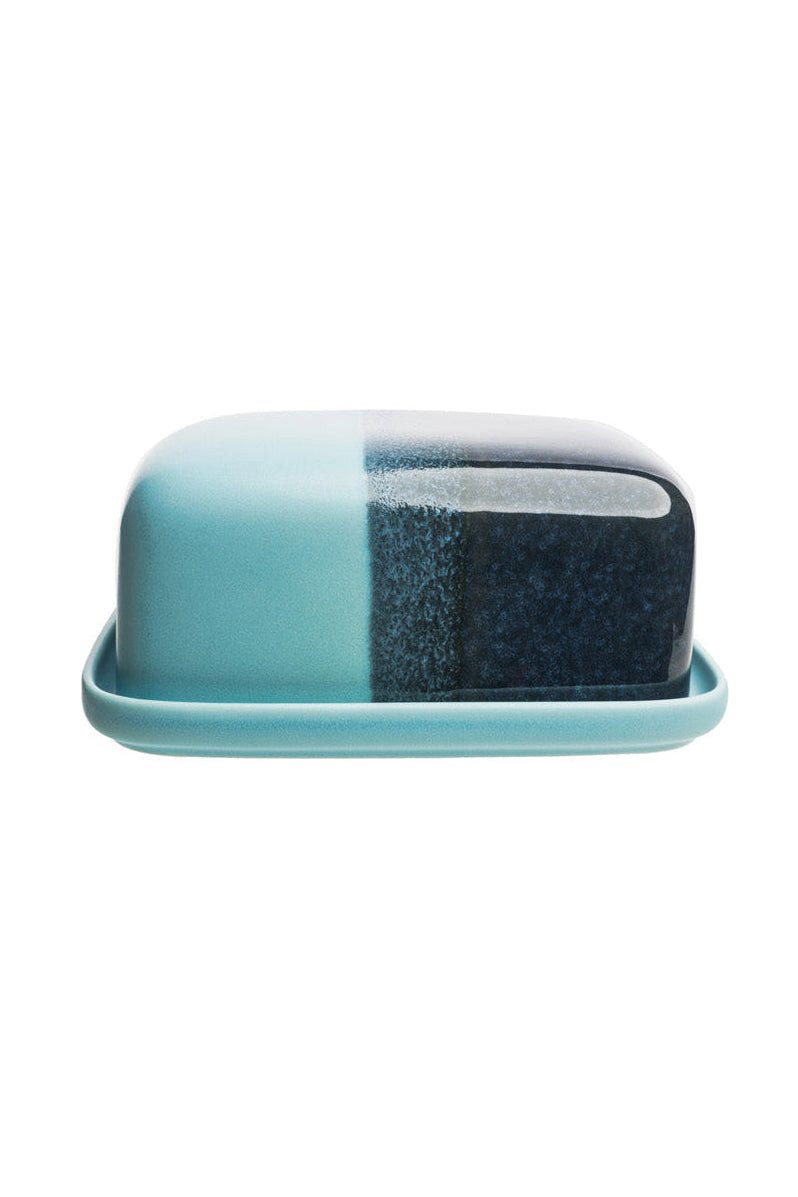 Tranquillo Butterdose INDUSTRIAL aus Steinzeug blau 17x13x7,5 cm spülmaschinengeeignet, (Deckel & Unterteil), Aufbewahrung mit zweifarbiger Reaktivglasur, mikrowellengeeignet