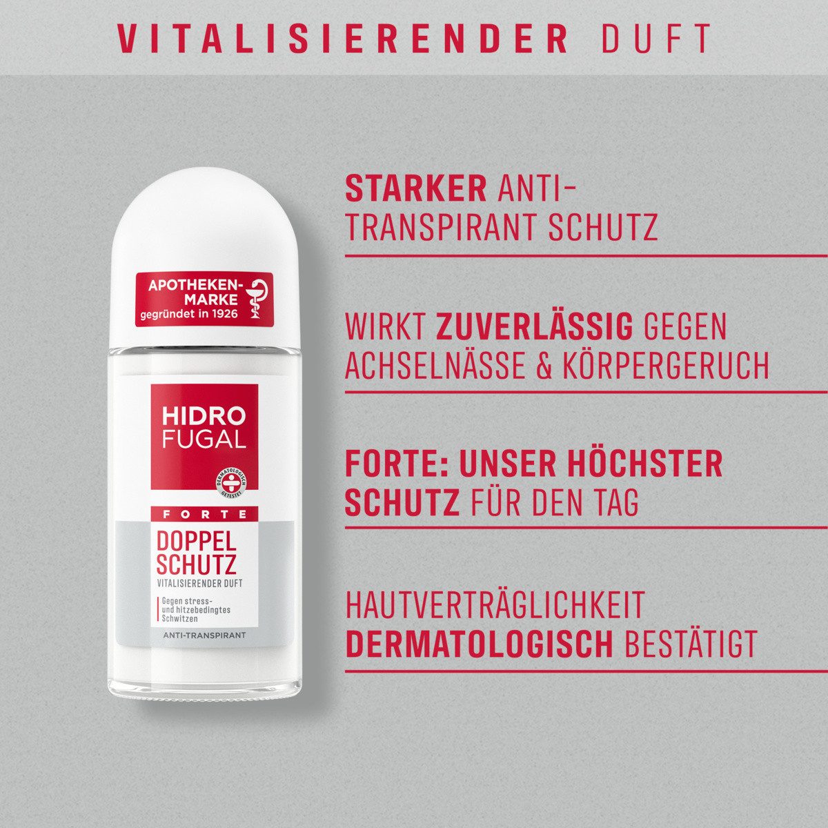 Hidrofugal Deo-Roller Deo Forte Doppelschutz Roll-On 4 x 50ml, Set, 4-tlg.