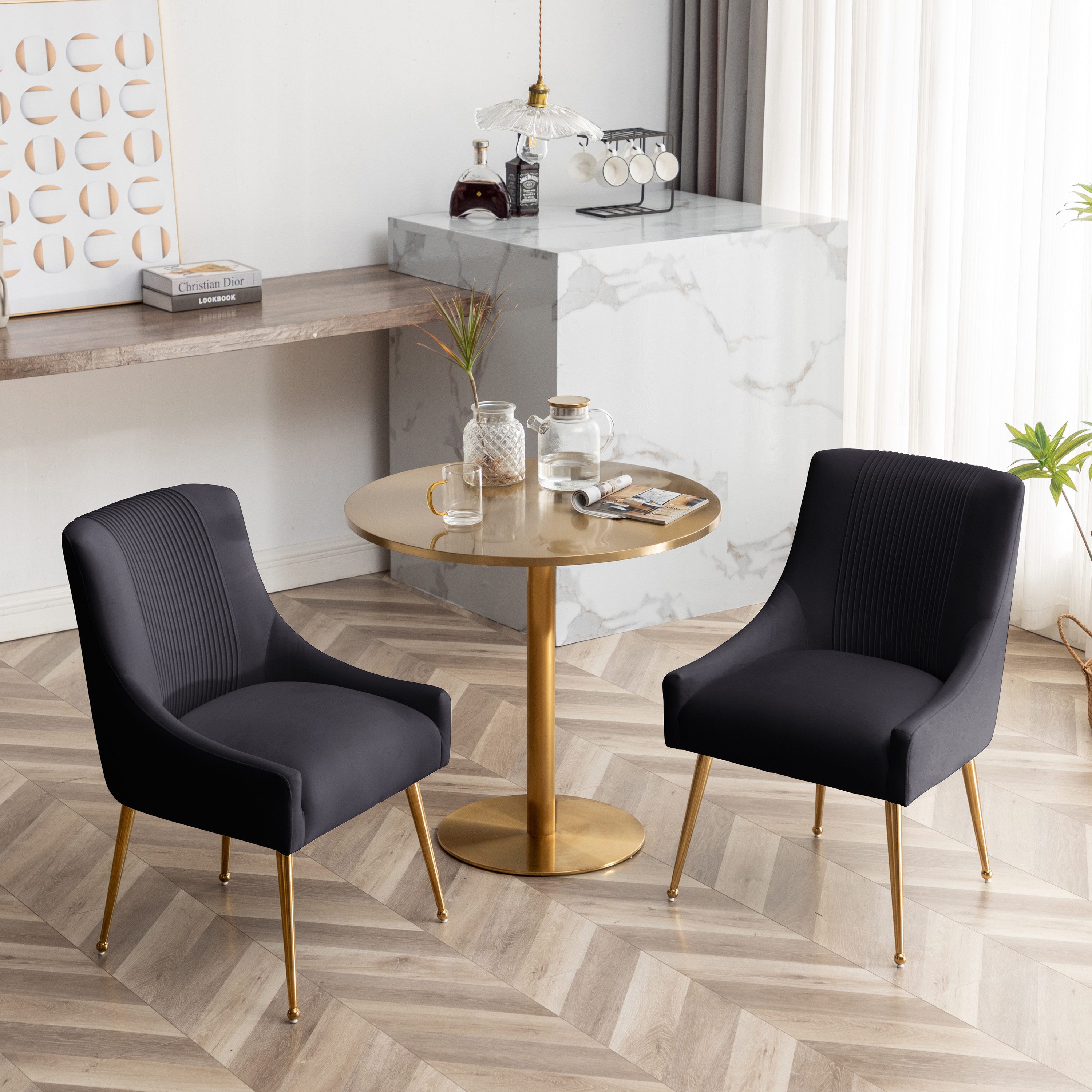 SEYNAR Esszimmerstuhl Polsterstuhl Samtstuhl Wohnzimmerstuhl mit goldenen Beinen (2 St), getufteter Akzentstuhl für Wohnzimmer Arbeitszimmer – Bild 3 von 5