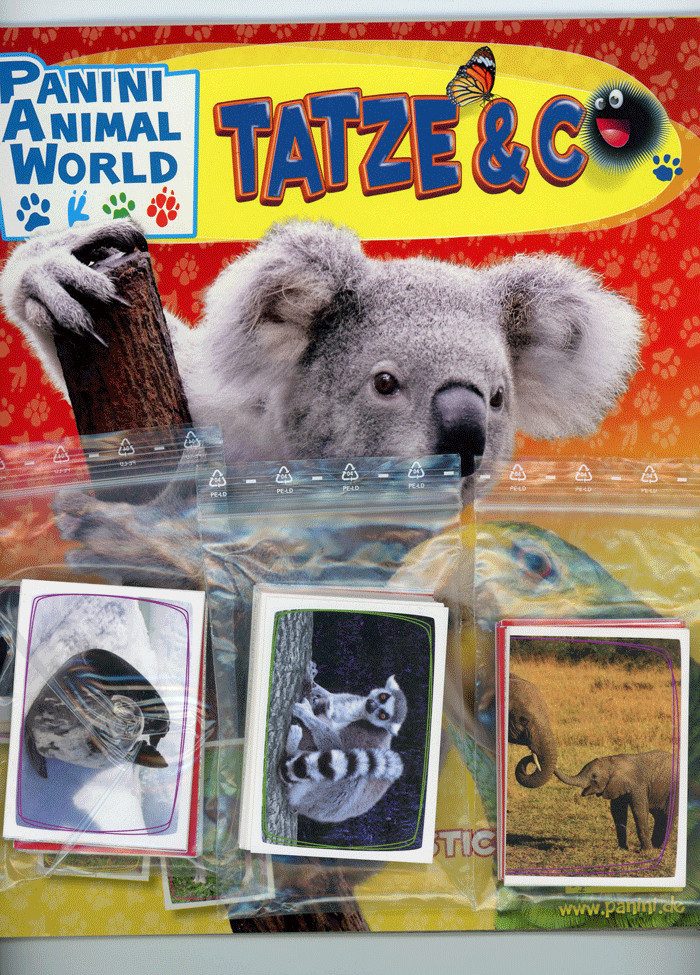 Disney Sammelkarte Panini Animal World TATZE & C - Sammelsticker - Komplettsatz + Album