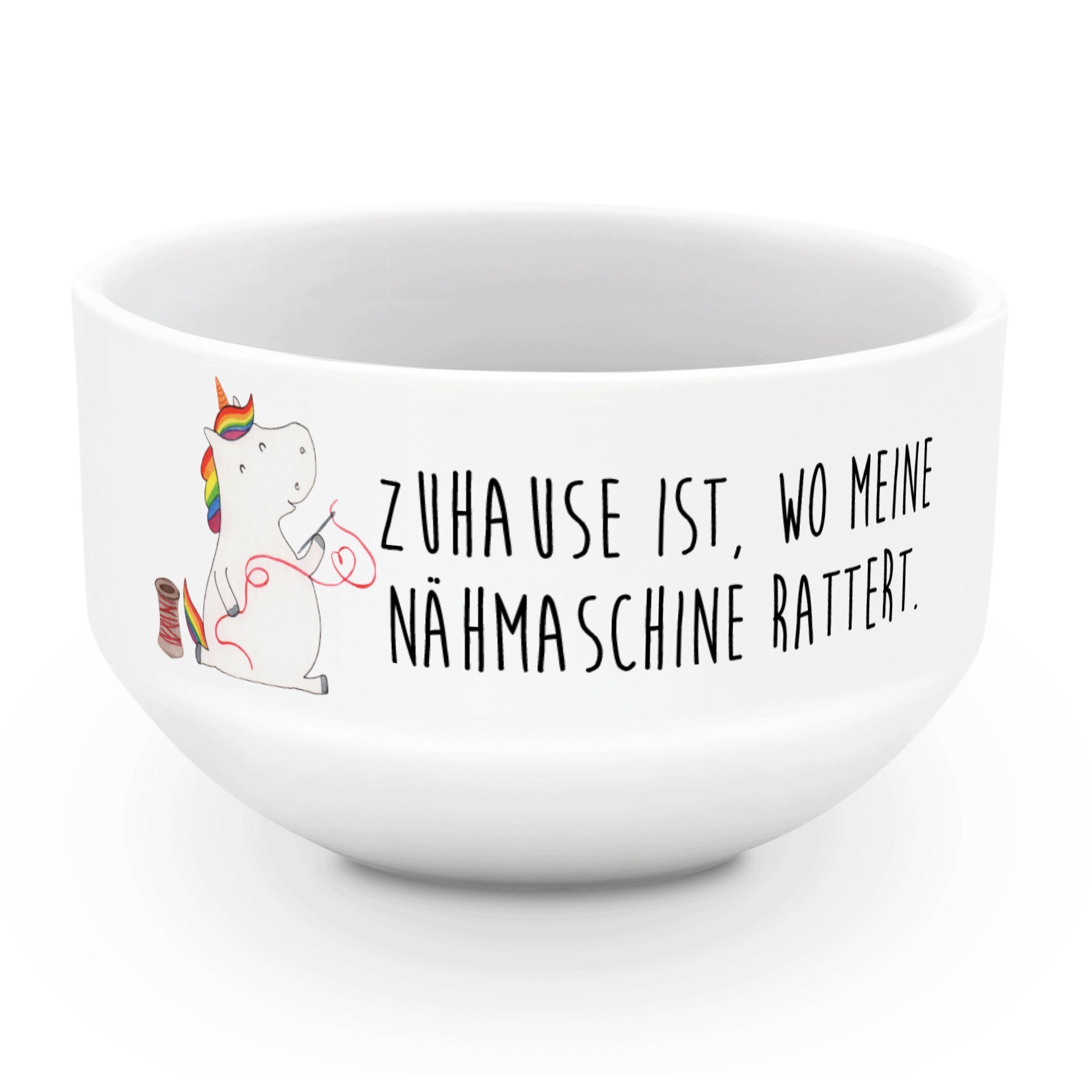 Mr. & Mrs. Panda Müslischale Einhorn Näherin - Weiß - Geschenk, basteln, Salatschüssel, Einhörner, Keramik, (1-tlg), Multifunktional