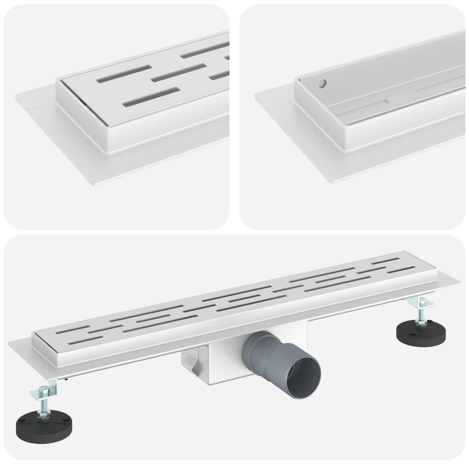 vidaXL Duschablauf 50 cm Duschabfluss mit Glasabdeckung Silber 50 cm Edelstahl 304