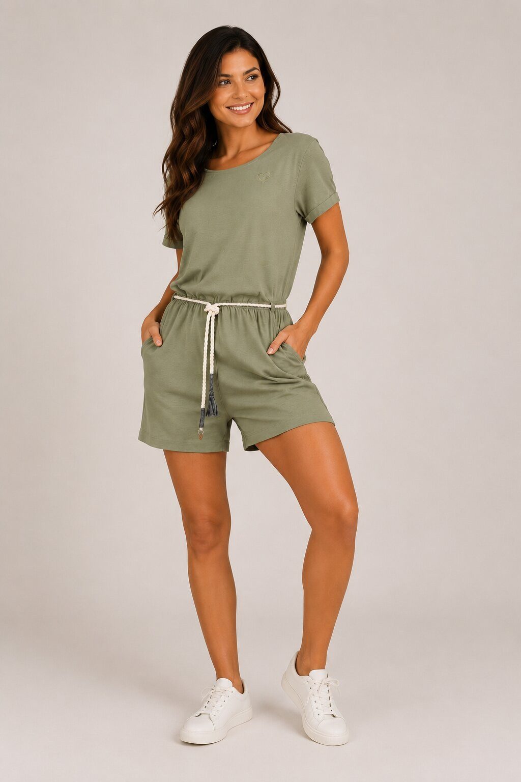 SUBLEVEL Jumpsuit Damen Sommer Overall mit Flechtgürtel Taschen & Turn-Up Ärmeln Perfekte Passform Hochwertige Verarbeitung, Angenehm weich & bequem