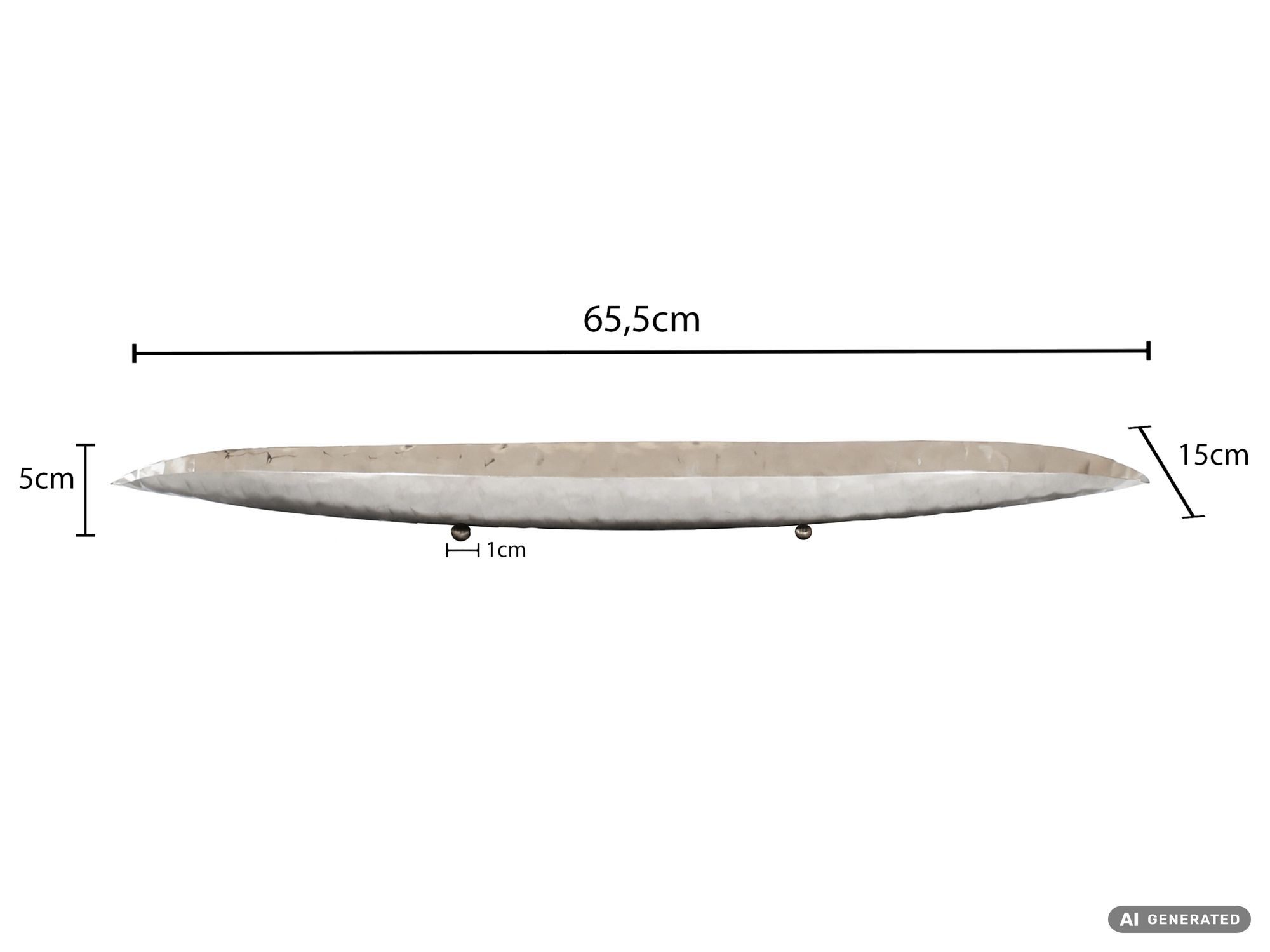 FINEBUY Obstschale FB85114 Früchtekorb Metall Silber 65,5cm Dekoschale Obstkorb Oval, Metall, (Schöne Früchteschale in schicker Bootform), Längliche Dekoschale  – Bild 3 von 5