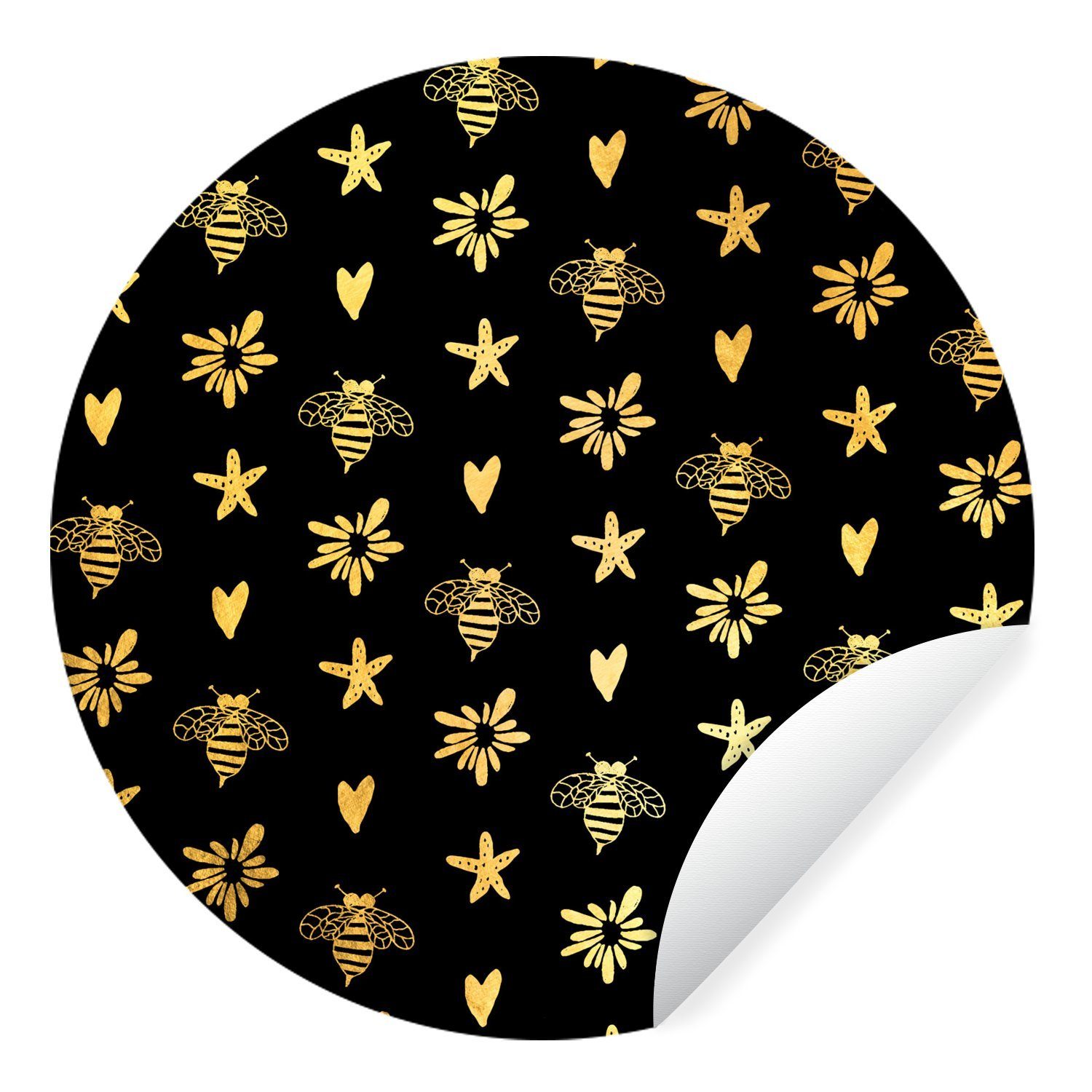 MuchoWow Wandsticker Biene - Gold - Muster (1 St), Tapetenkreis für Kinderzimmer, Tapetenaufkleber, Rund, Wohnzimmer