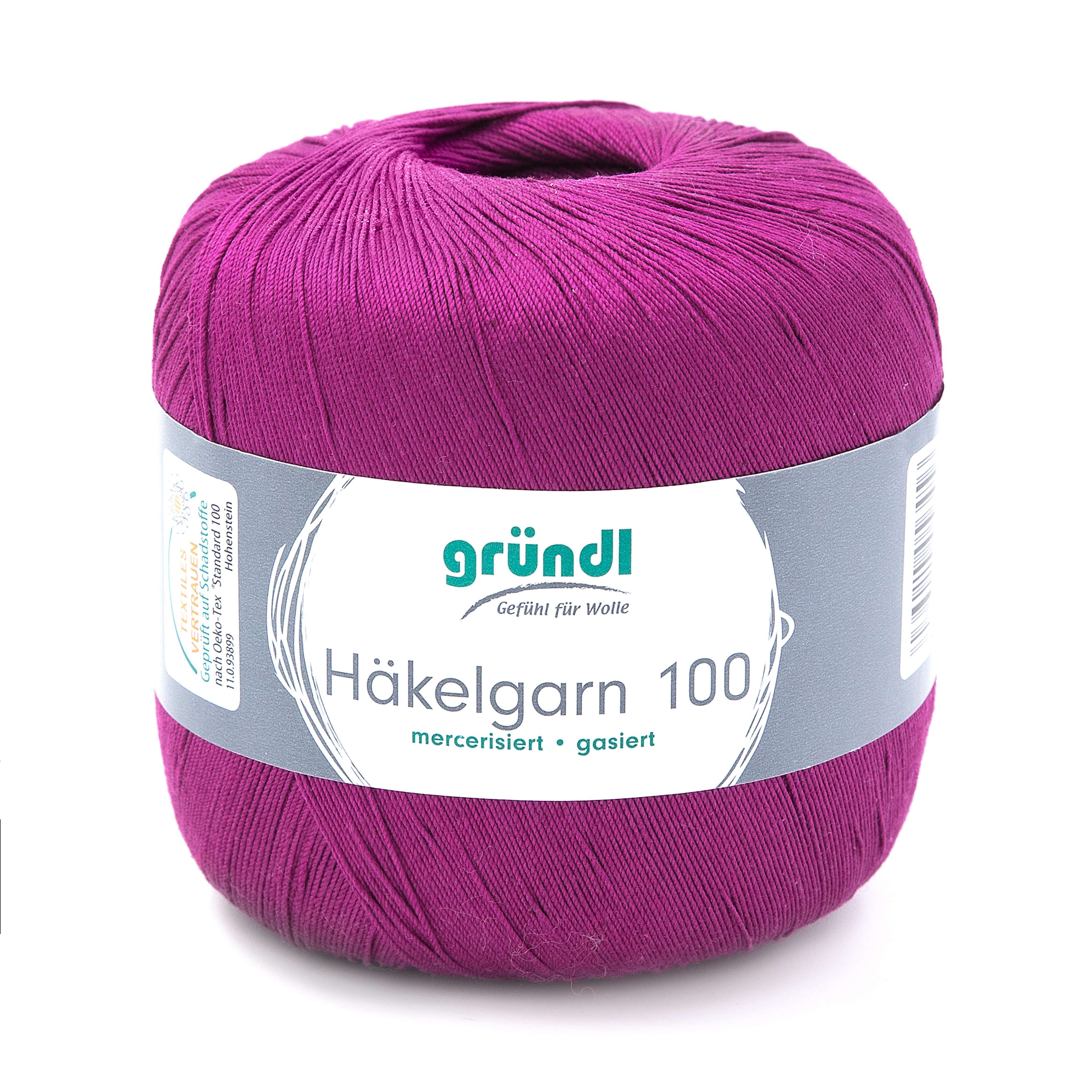 Gründl Häkelgarn 100, Baumwolle dünn zum Häkeln Handarbeiten DIY, 100g Häkelwolle, 566,00 m (Baumwollgarn, Filethäkelgarn), 60° waschbar