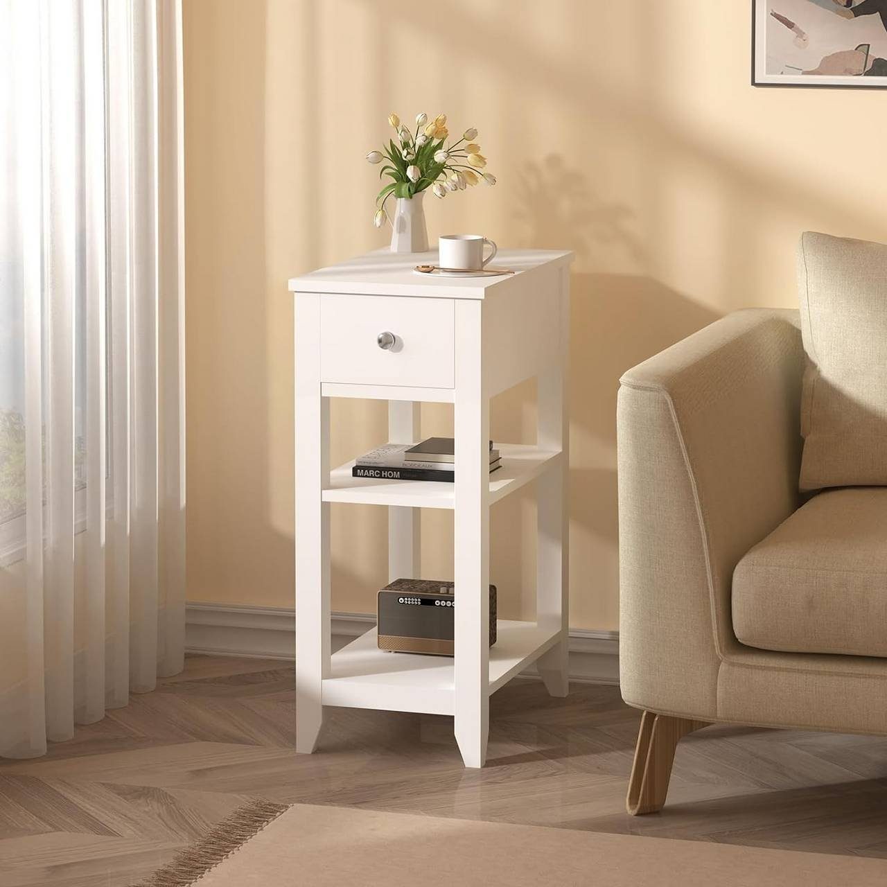 Woltu Nachttisch (1-St), schmal, mit Schublade, 2 offenen Ablagen günstig online kaufen