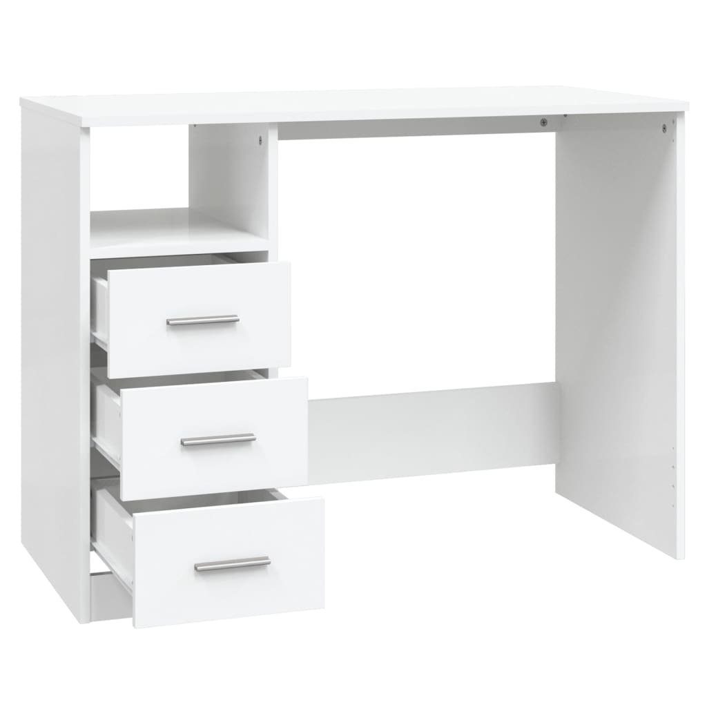 Holzwerkstoff 102x50x76 Weiß mit Schreibtisch Schubladen furnicato cm