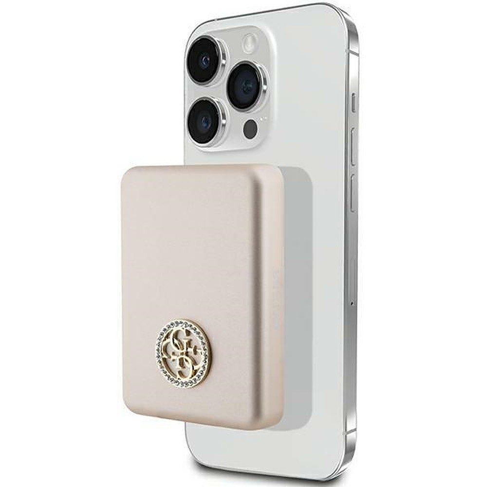 Guess Zusatzakku Magnetakku Induktionsladegerät Powerbank 4G Strassed Metal Logo MagSafe MagSafe 5000 mAh (3,85 V, 1 St), MagSafe, induktives Laden, 15 W, LED-Anzeige