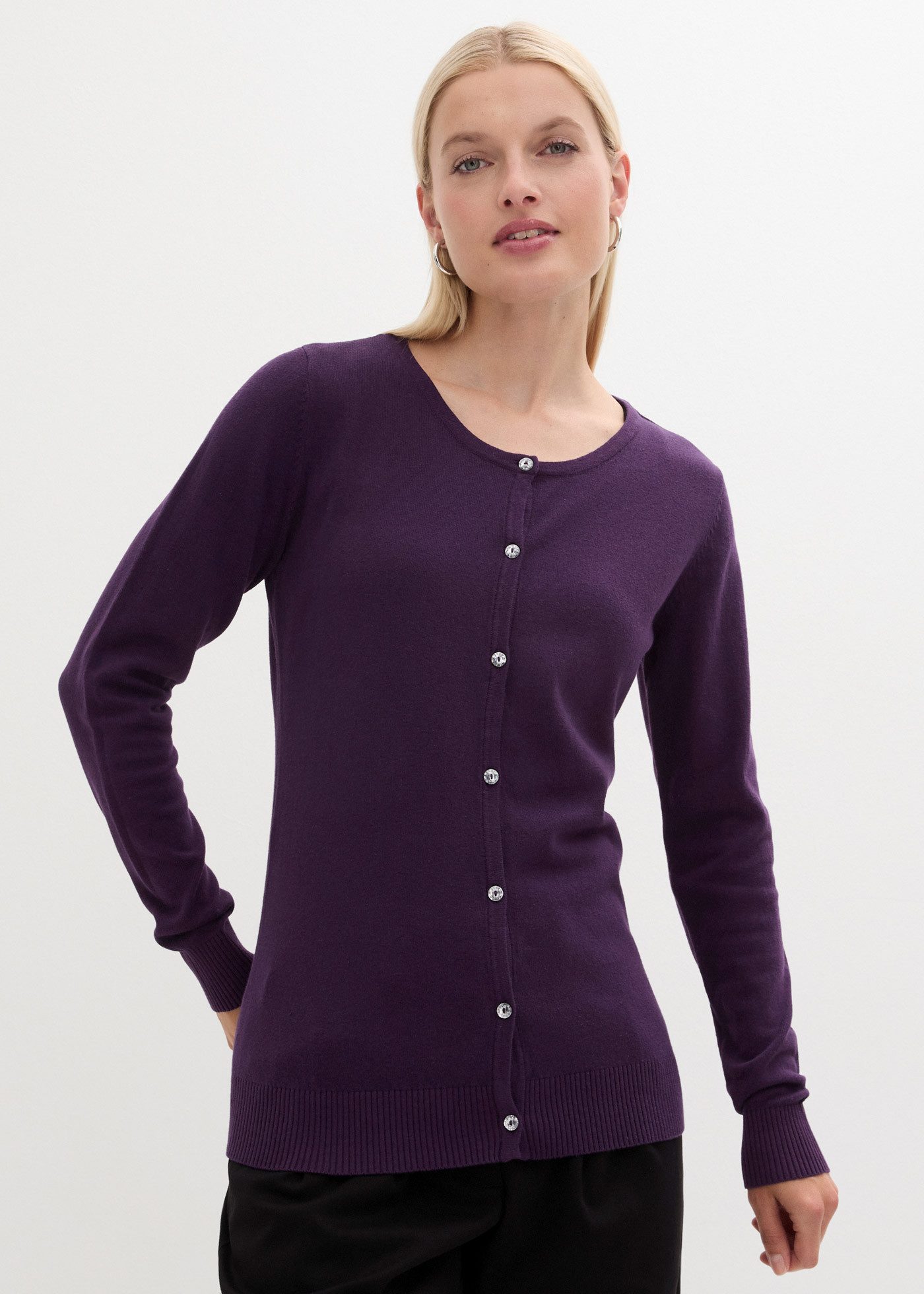 bonprix Strickjacke schmale Passform, Feinstrick-Design, aus Baumwolle und Polyamid