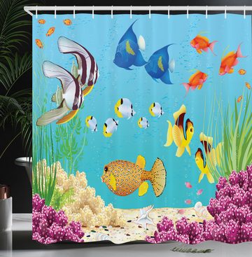 Abakuhaus Duschvorhang Moderner Digitaldruck mit 12 Haken auf Stoff Wasser Resistent Breite 175 cm, Höhe 180 cm, Fisch Cartoon Unterwasser-Thema