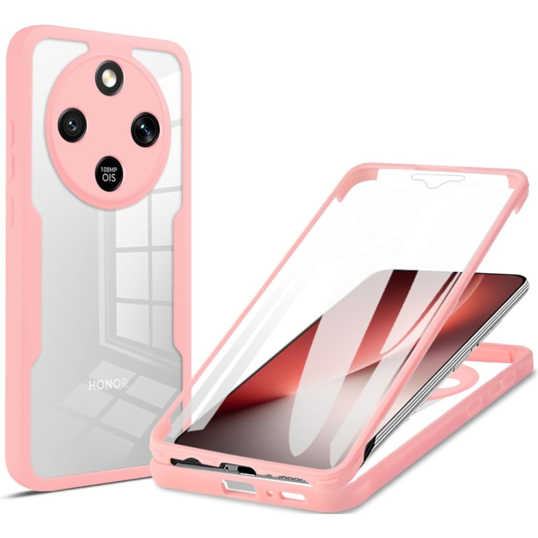 Wigento Handyhülle 360 Grad für Honor Magic 8 Lite Full Display & Kameraschutz Rosa 6,78 Zoll, 360 Grad Schutz, stoßdämpfend, robust