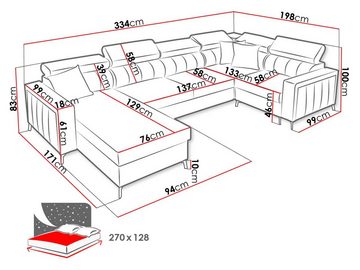 MIRJAN24 Wohnlandschaft Baltico V Mini, mit zwei Bettkästen und Schlaffunktion, Einstellbare Kopfstützen, U-Form, Kissen-Set