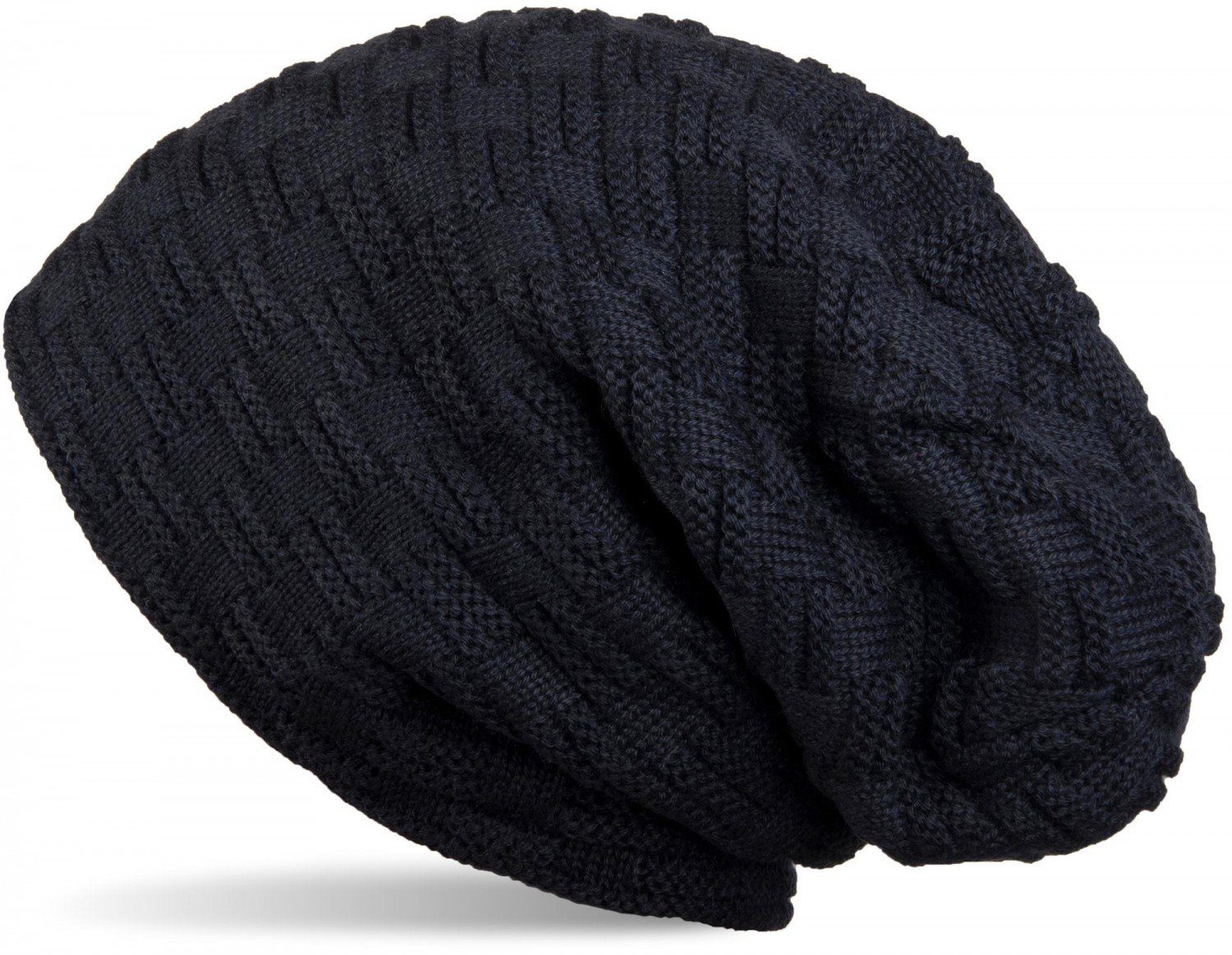 (1-St) Muster Feinstrick Midnight-Blue Teddyfleece styleBREAKER Flecht Beanie mit Strickmütze und