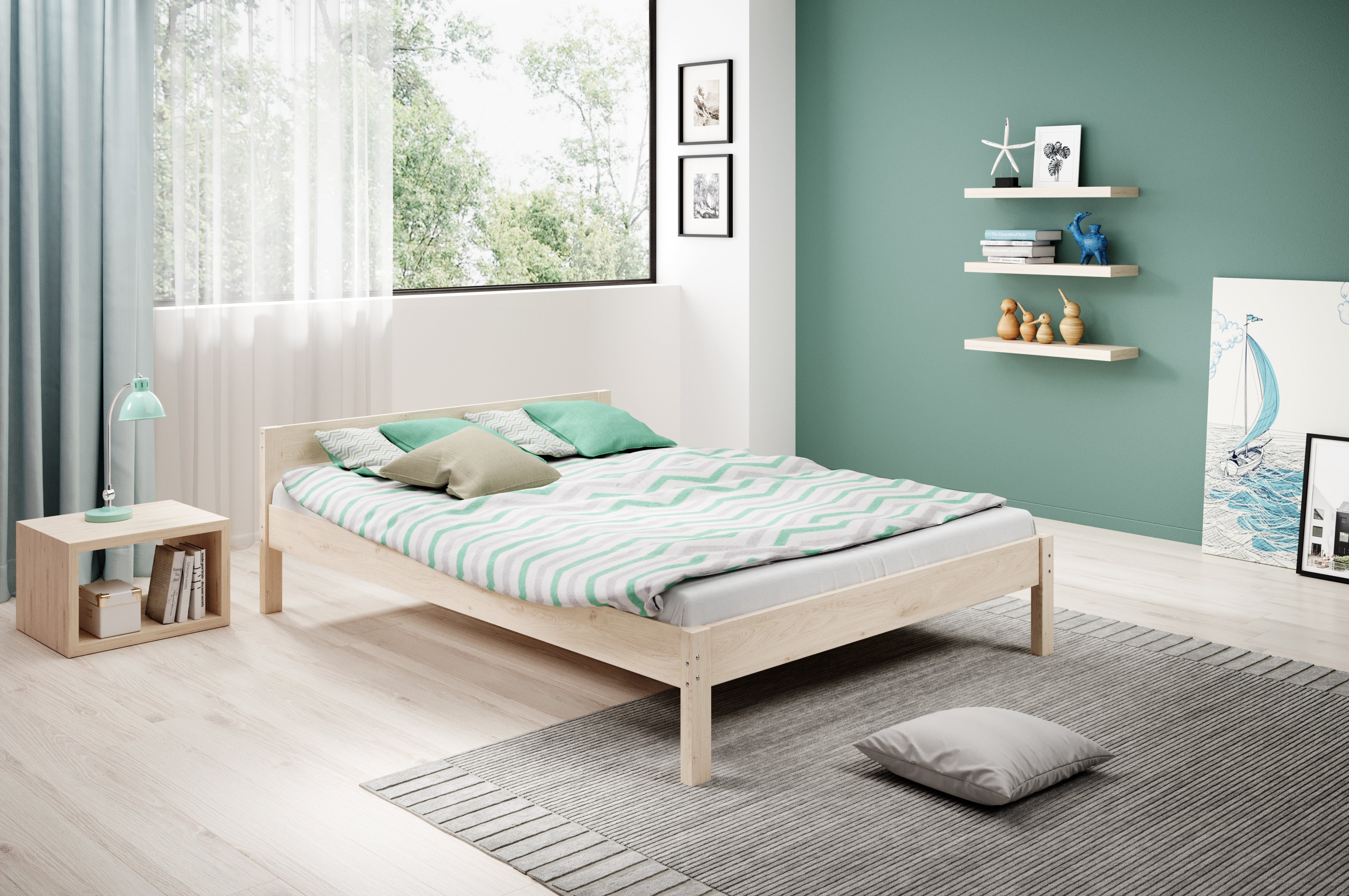 sunnypillow Palettenbett Holzbett Emma Scandi Style Massivholzbett Palettenmöbel, 80 x 200 cm