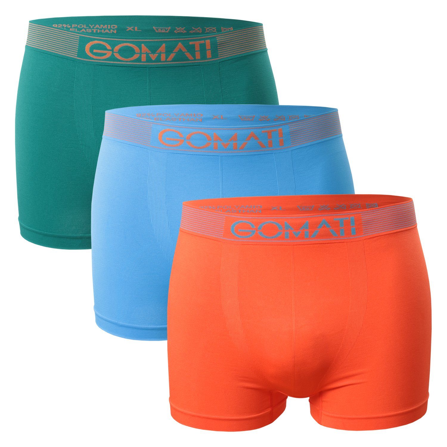 Gomati Boxershorts Herren Seamless Pants (3er Pack) Microfaser-Elasthan Boxershorts Petrol / Orange / Azure