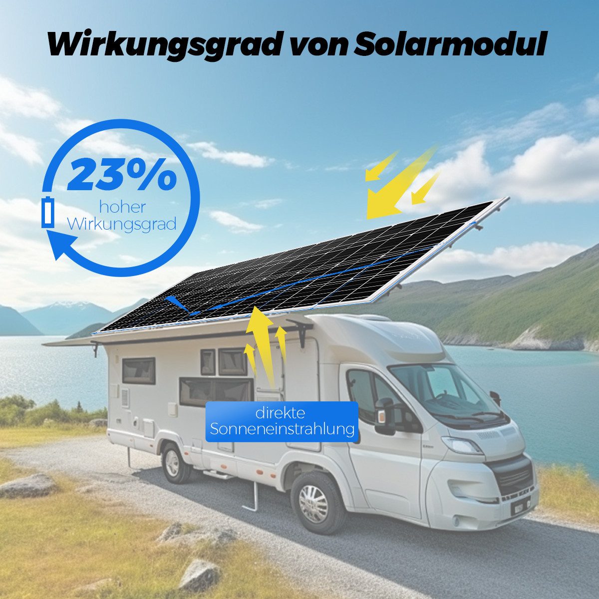 Rhein Beleuchtung Solarmodul 100W-300W Monokristallines Solarpanel & Solarmodul 12V, Monokristallin, (Hinweis: Die Modulabmessungen variieren mit der Wattzahl, 1-St., Vielseitig für Wohnmobil, Gartenhaus & Haushalt, Solar Set), IP65 Wasserdicht - Effizientes PV-Modul ideal für Balkonkraftwerk