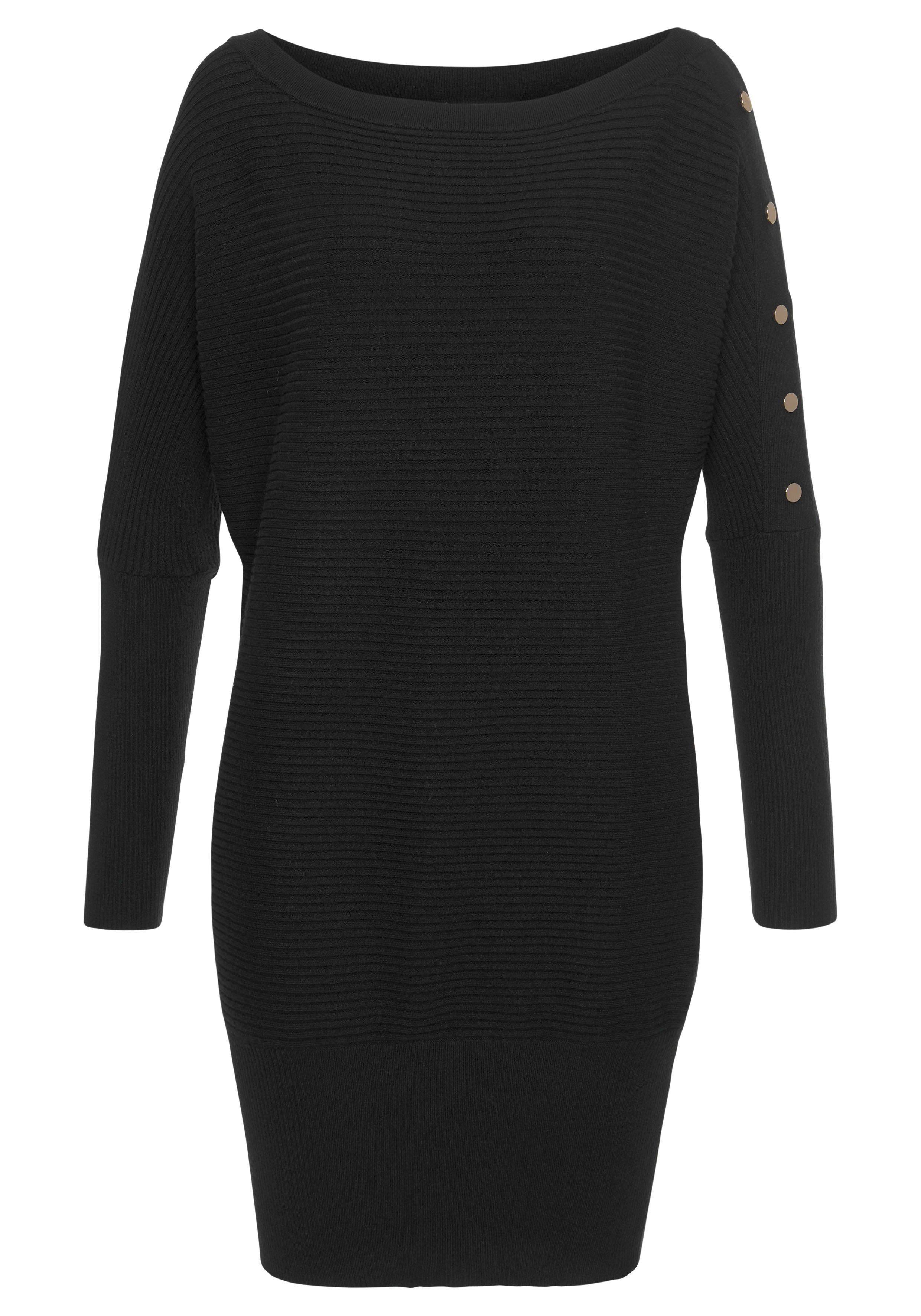 LASCANA Longpullover mit Zieraccessoires am Ärmel eleganter Strickpullover mit U-Boot-Ausschnitt,schulterfreier Pullover – Bild 2 von 5