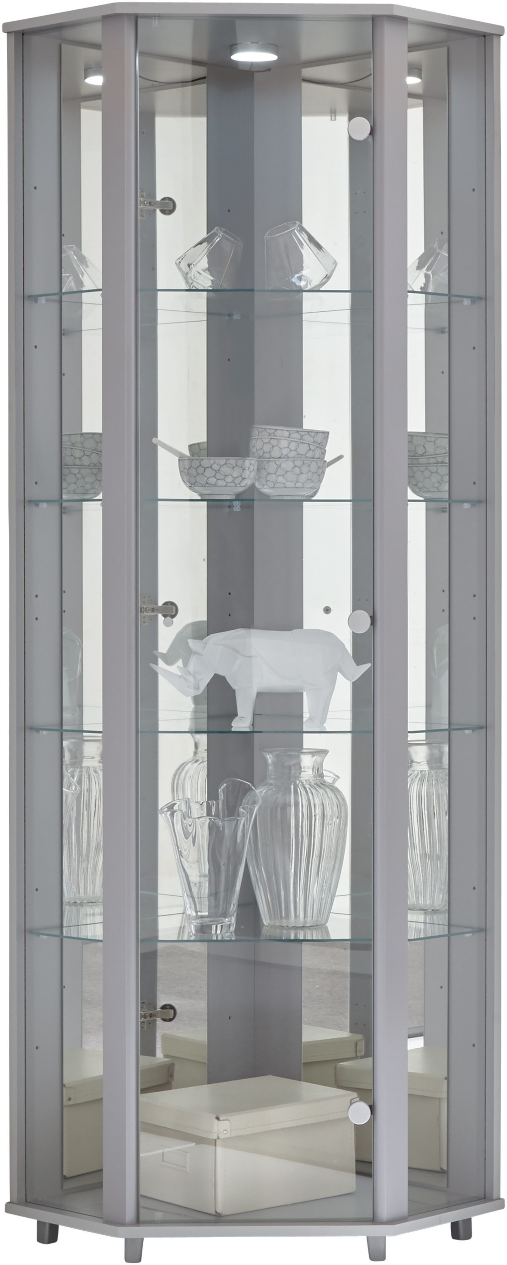 fif möbel Eckvitrine TRIO Höhe ca. 172 cm, ink. Beleuchtung Eckvitrine/Glasvitrine 1x Glastür, perfekt für Sammler, Sammlervitrine