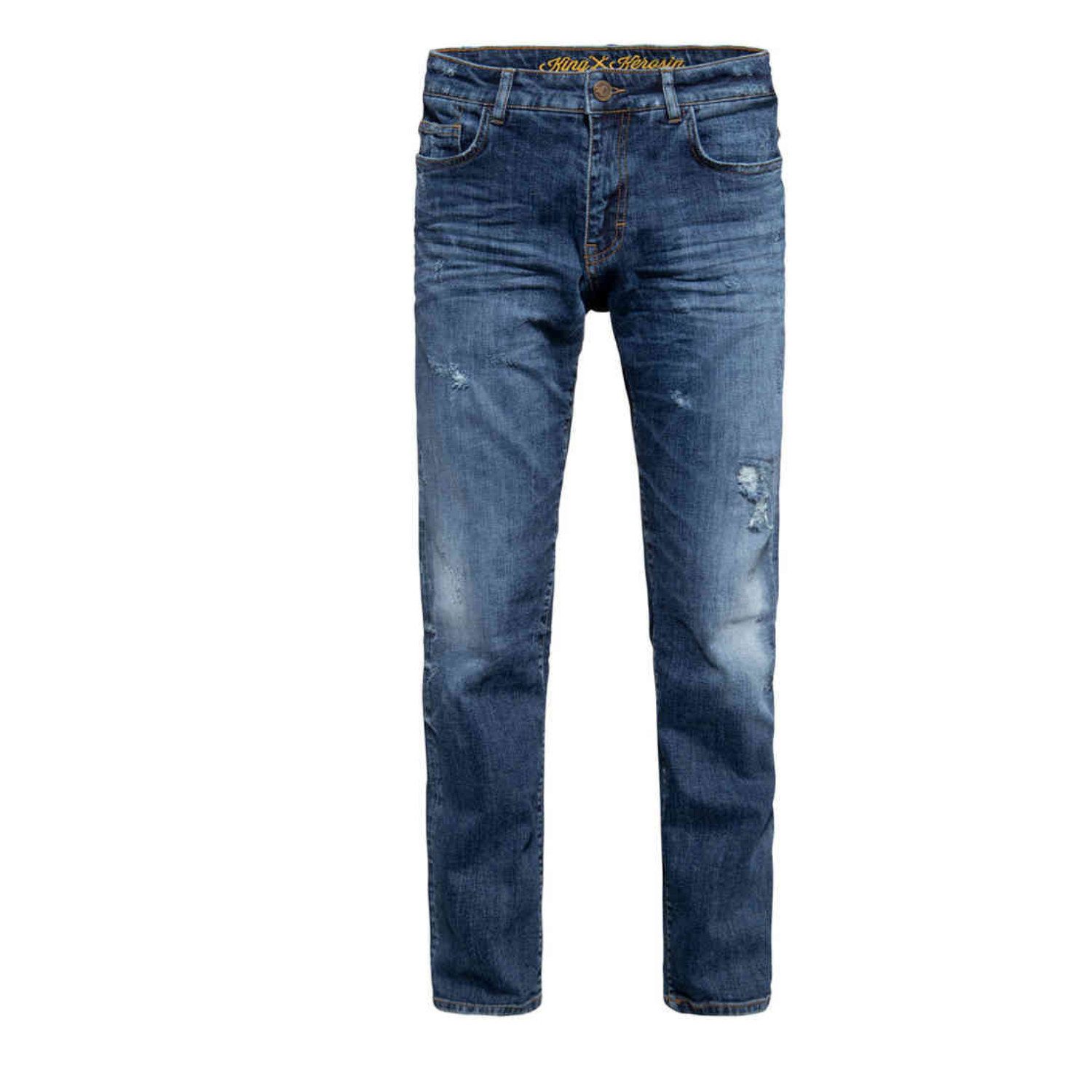 King Kerosin Bikerjeans Robin Destroyed Bleached Jeans robust